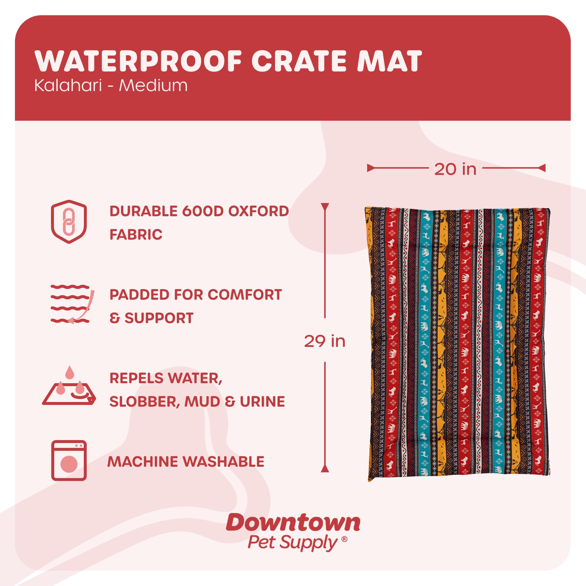 Downtown Pet Supply Dog Crate Pad, 29' X 20' - Waterproof, Ripstop Nylon Dog Crate Mat Chew Proof And Machine Washable - Kalah