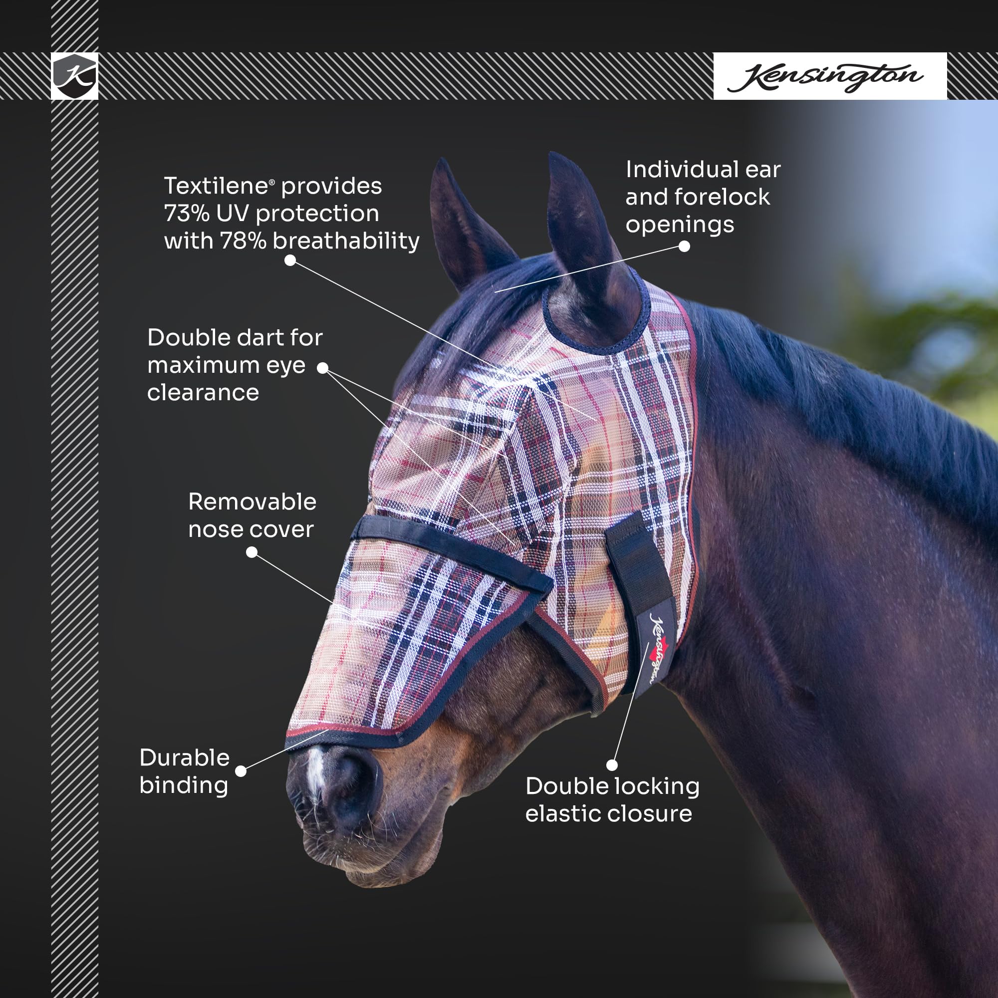 Kensington Fly Mask w/Web & Nose Size: L-Avg Color: 2019-Imperial Jade