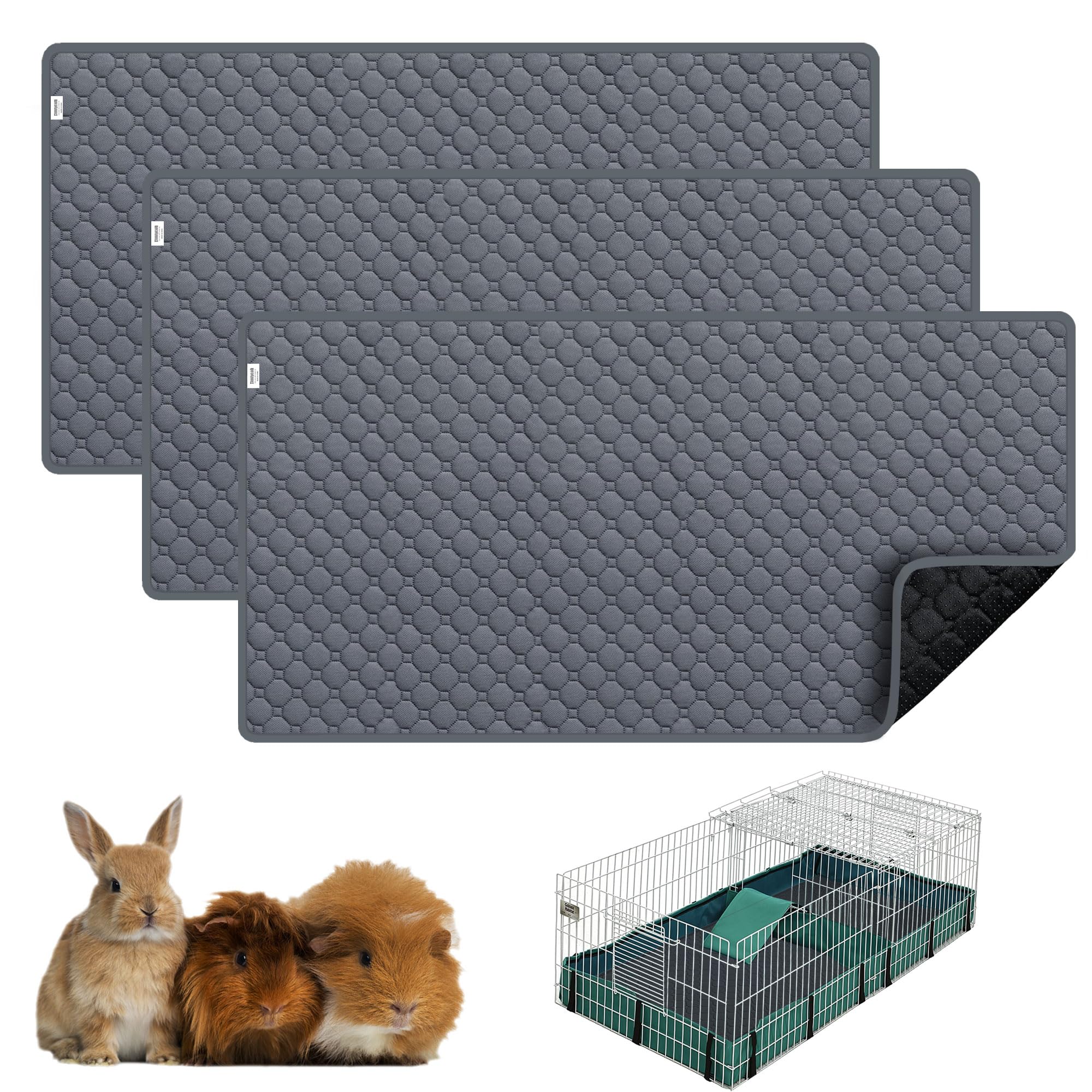 Guinea Pig Cage Liners, Washable Guinea Pig Bedding for Midwest Cage 3 Pack 49''X24'', Reusable & Anti Slip & Waterproof, Absorb