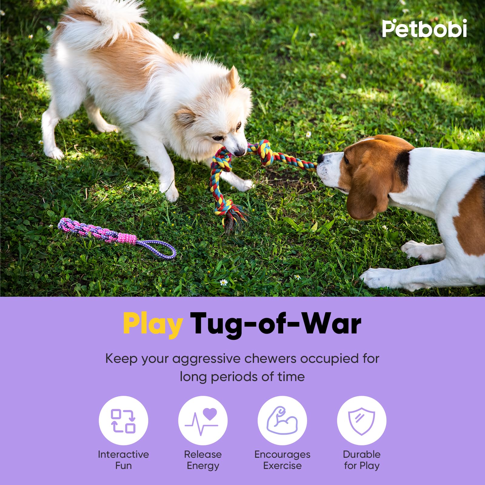Petbobi Small Dog Rope Toy - Durable Premium Cotton For Teething, Interactive Tug Of War To Keep Them Busy, Best Indestructible