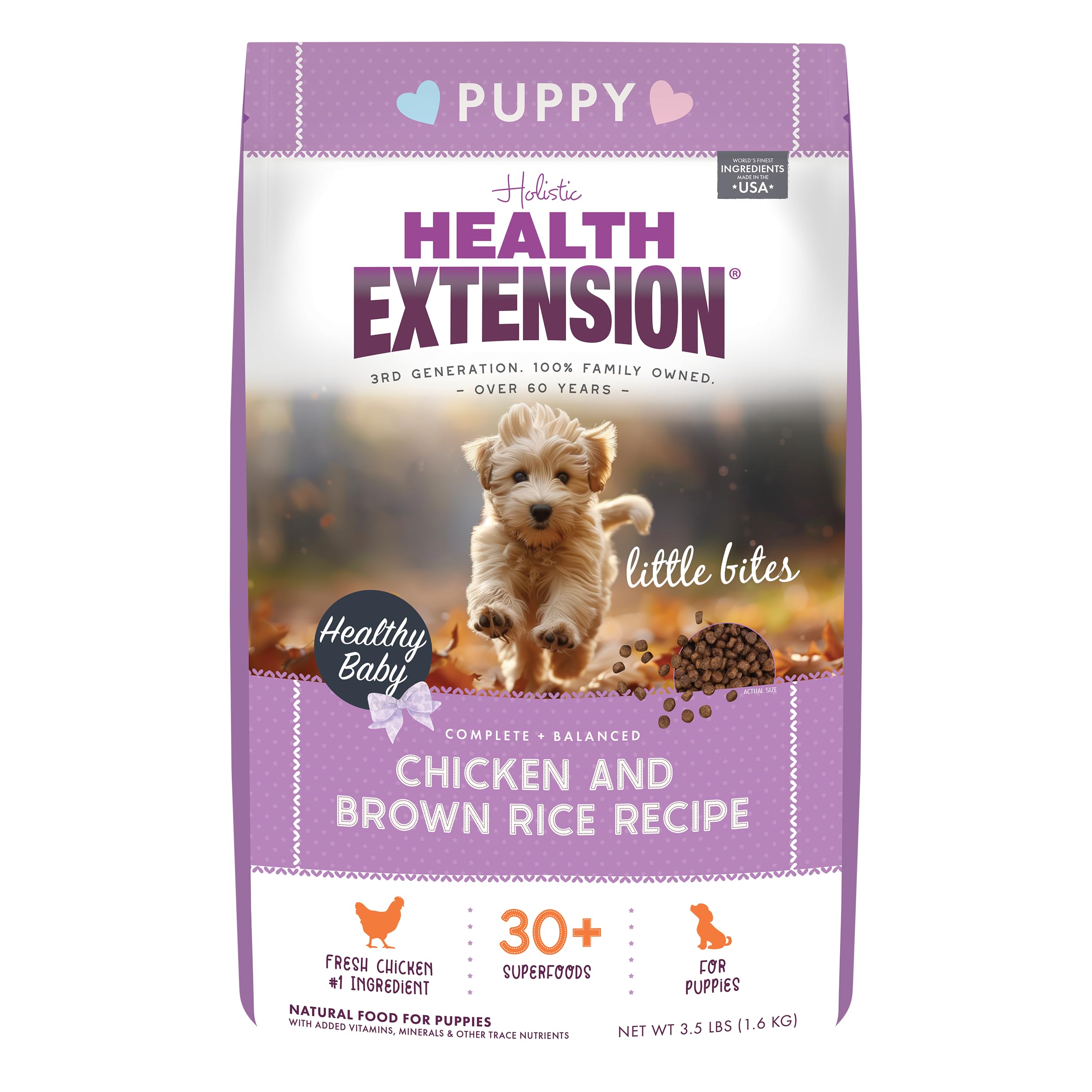 Health Extension Little Bites Chicken & Brown Rice Puppy Dry Dog Food, with Probiotics & 30+ Superfoods for Digestion & Coat Hea