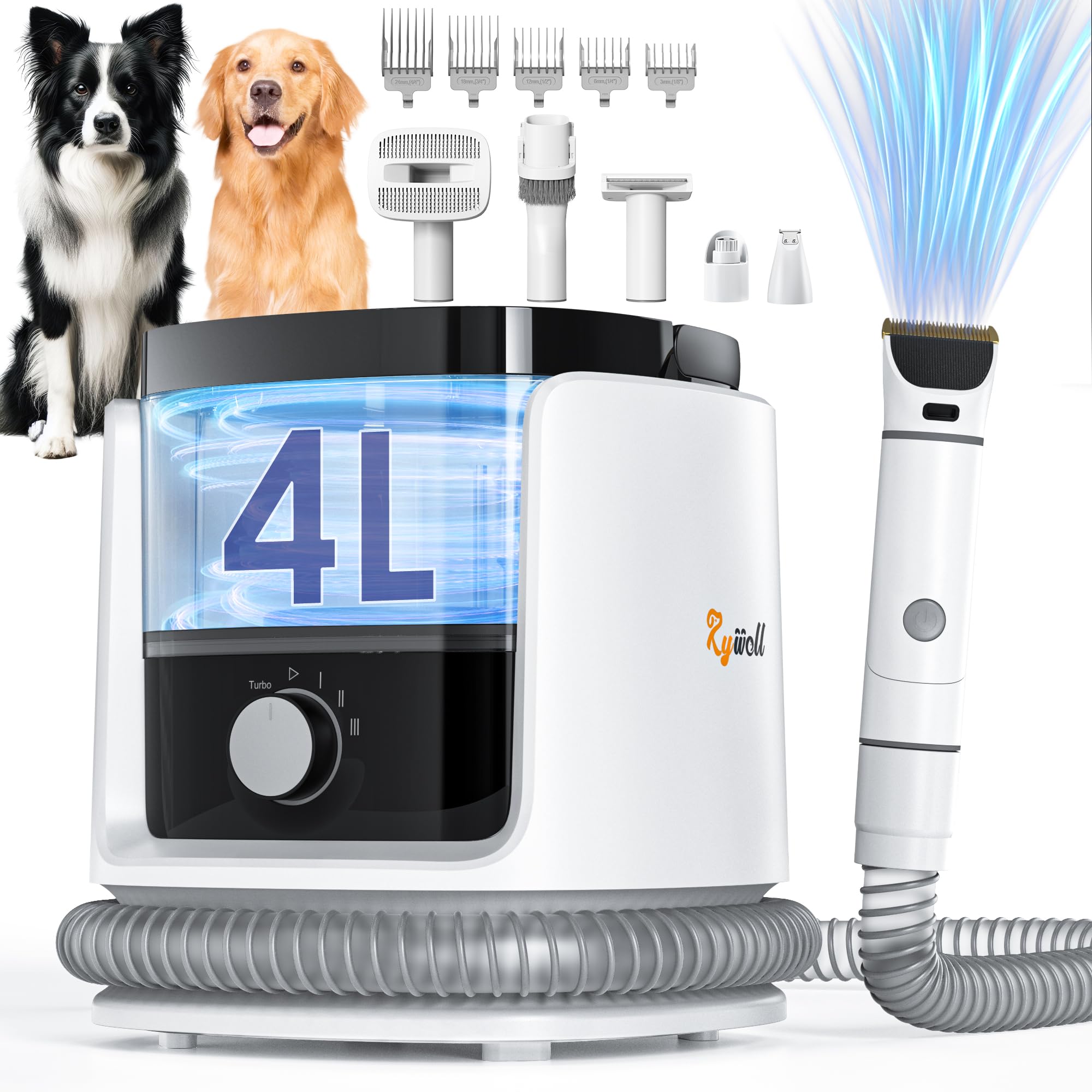 Rywell Professional 4L Large Capacity Dog Grooming Vacuum For Large Dogs & Multi-Pet Homes, 13000Pa 7-In-1 Pet Grooming Kit With