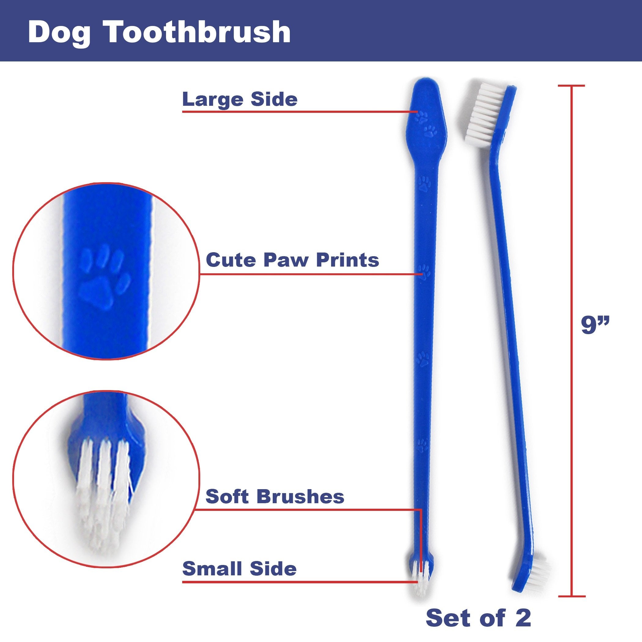 Duke'S Pet Products Two-Piece Dog Toothbrush Set: Double Sided Canine Dental Hygiene Brushes With Long 8 1/2' Handles And Super Soft Bristles, Blue