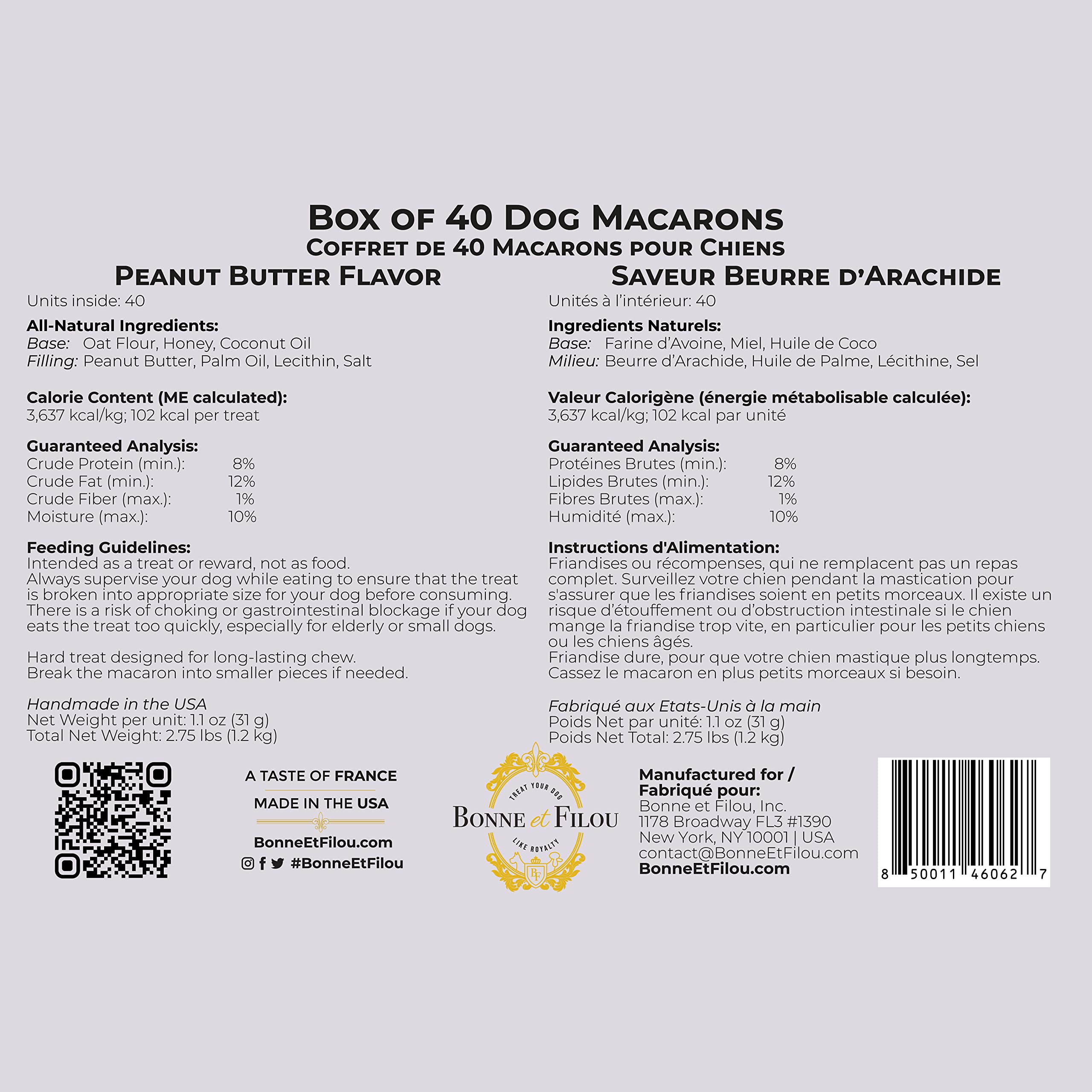 Bonne et Filou Dog Treats Peanut Butter Cupcakes - Gourmet Macaron Cakes, 40 Count Bulk Pack - Healthy & Delicious Human Grade S