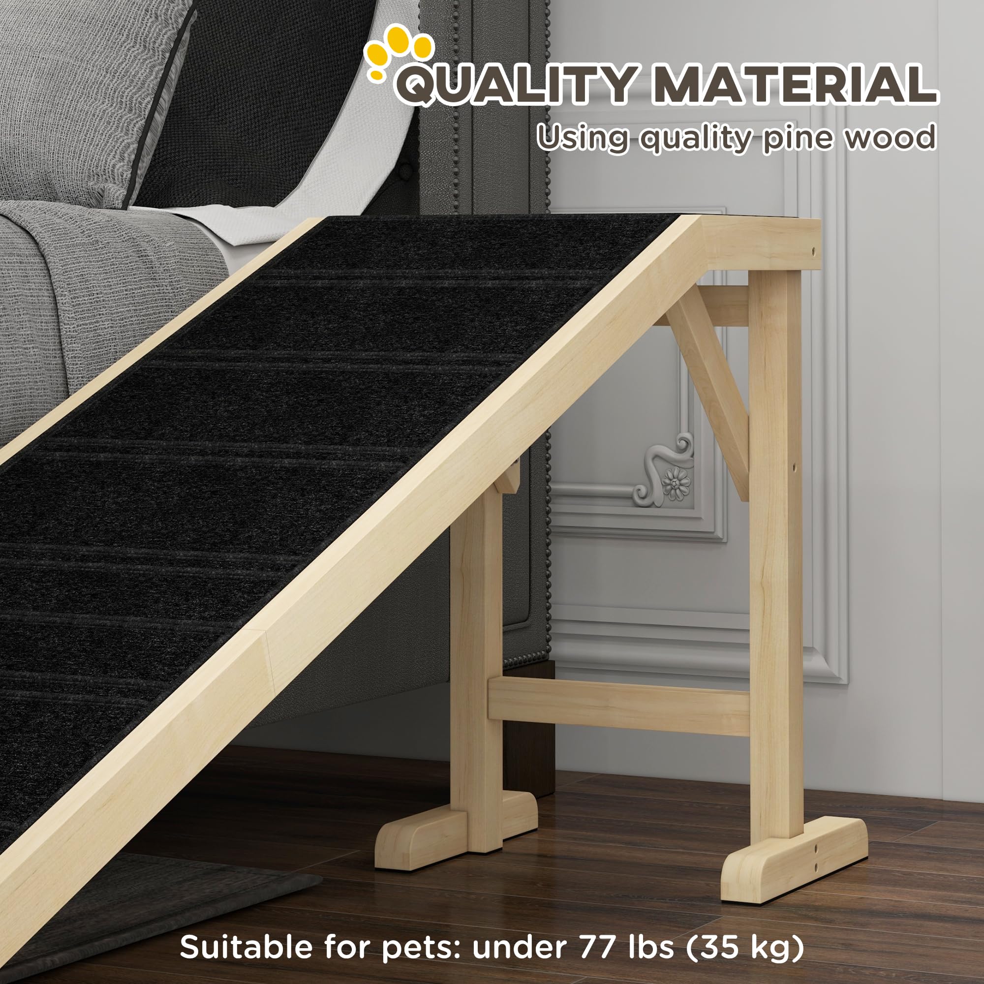 Pawhut Dog Ramp For Bed, Pet Ramp For Dogs With Non-Slip Carpet And Top Platform, 74' X 16' X 25', Natural