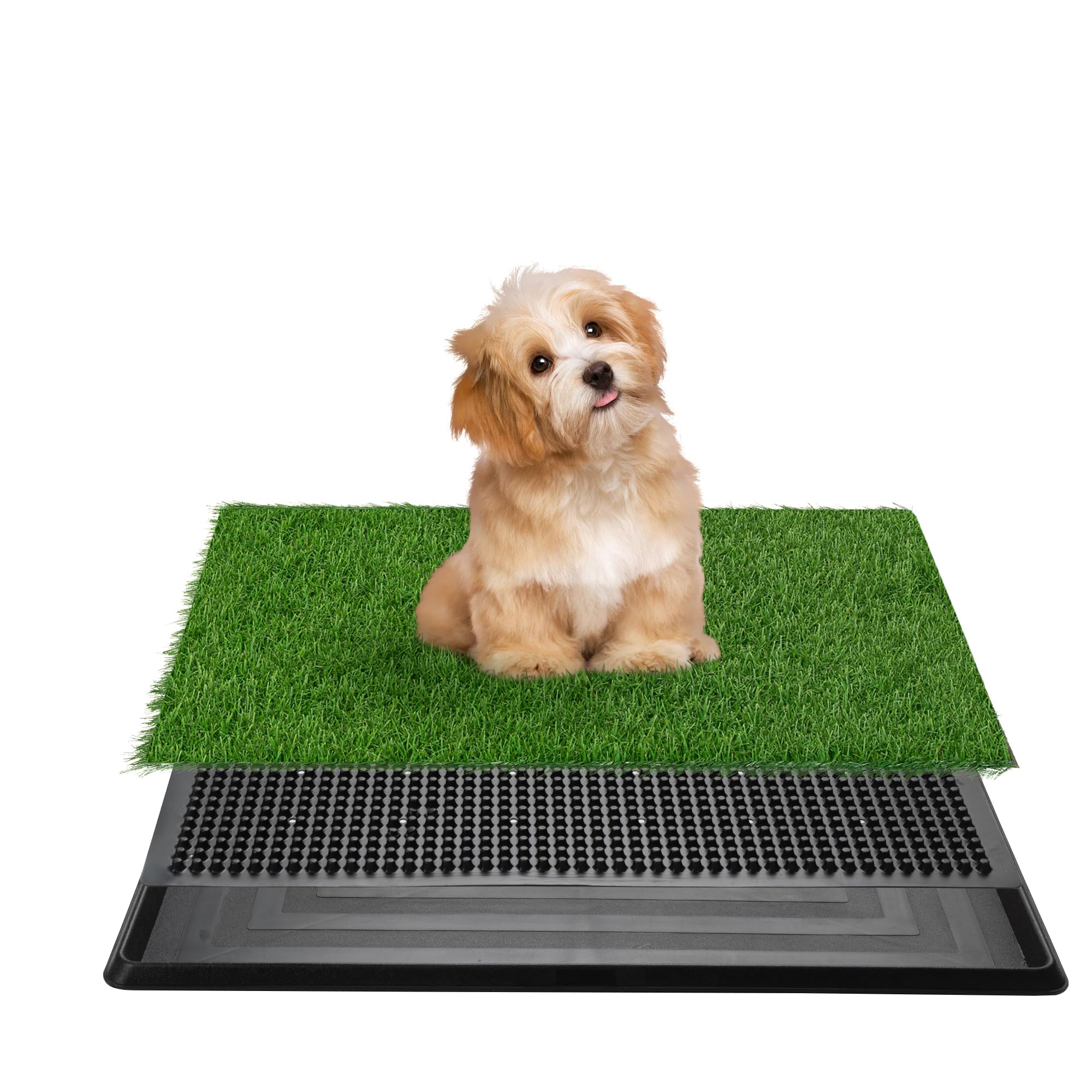 Dog Grass Pad with Tray, 25'' x 20'' Dog Potty Tray Indoor Outdoor, Artificial Dog Grass Pee Pad for Pet Puppy Potty Training, P