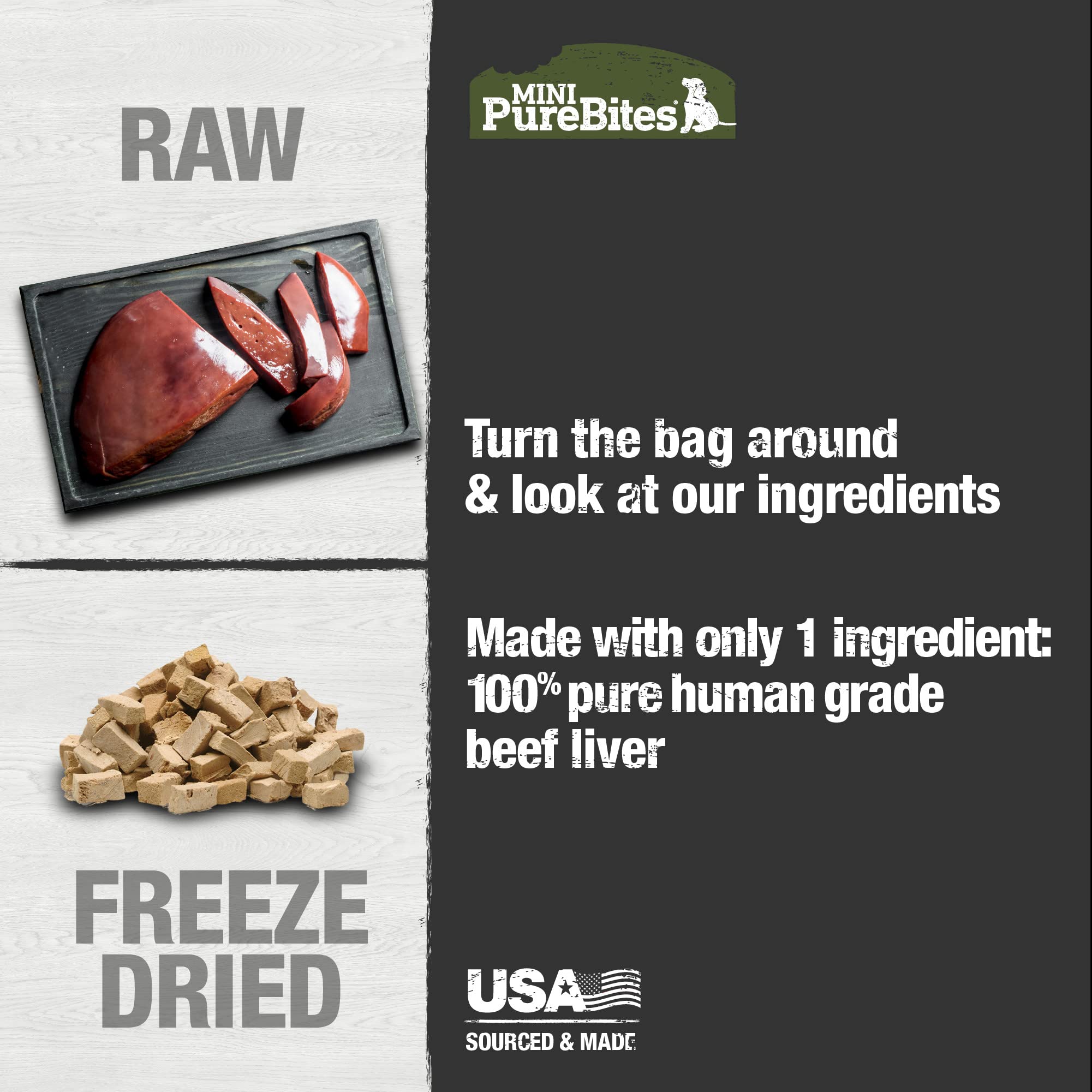 PureBites Mini Freeze Dried Beef Dog Treats | 85g | 1 Ingredient | Green