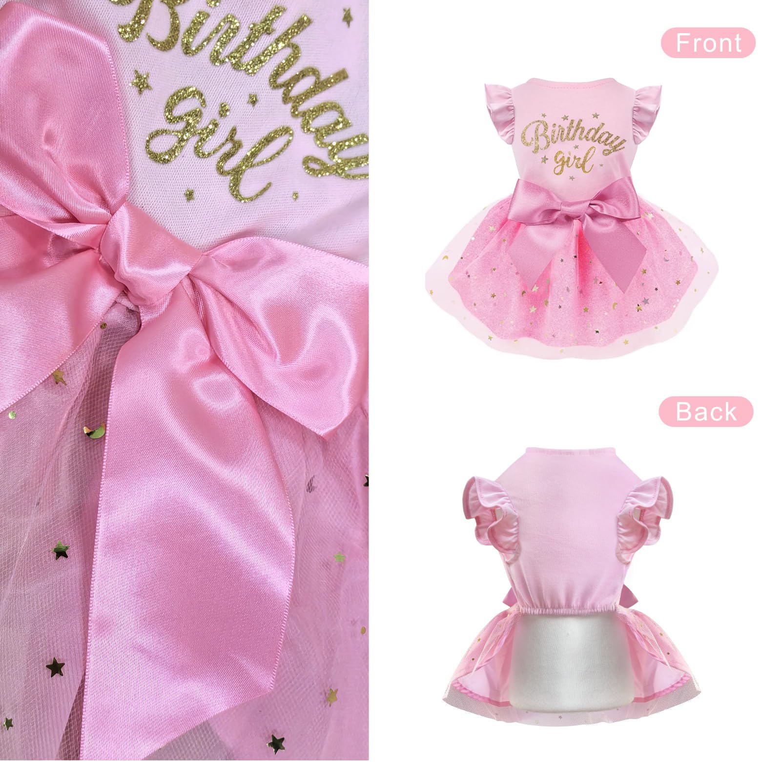 Otunrues Dog Birthday Dress Tulle Dress With Big Bowknot Princess Birthday Outfit Girls Doggie Dresses Clothes For Small Dog Cat