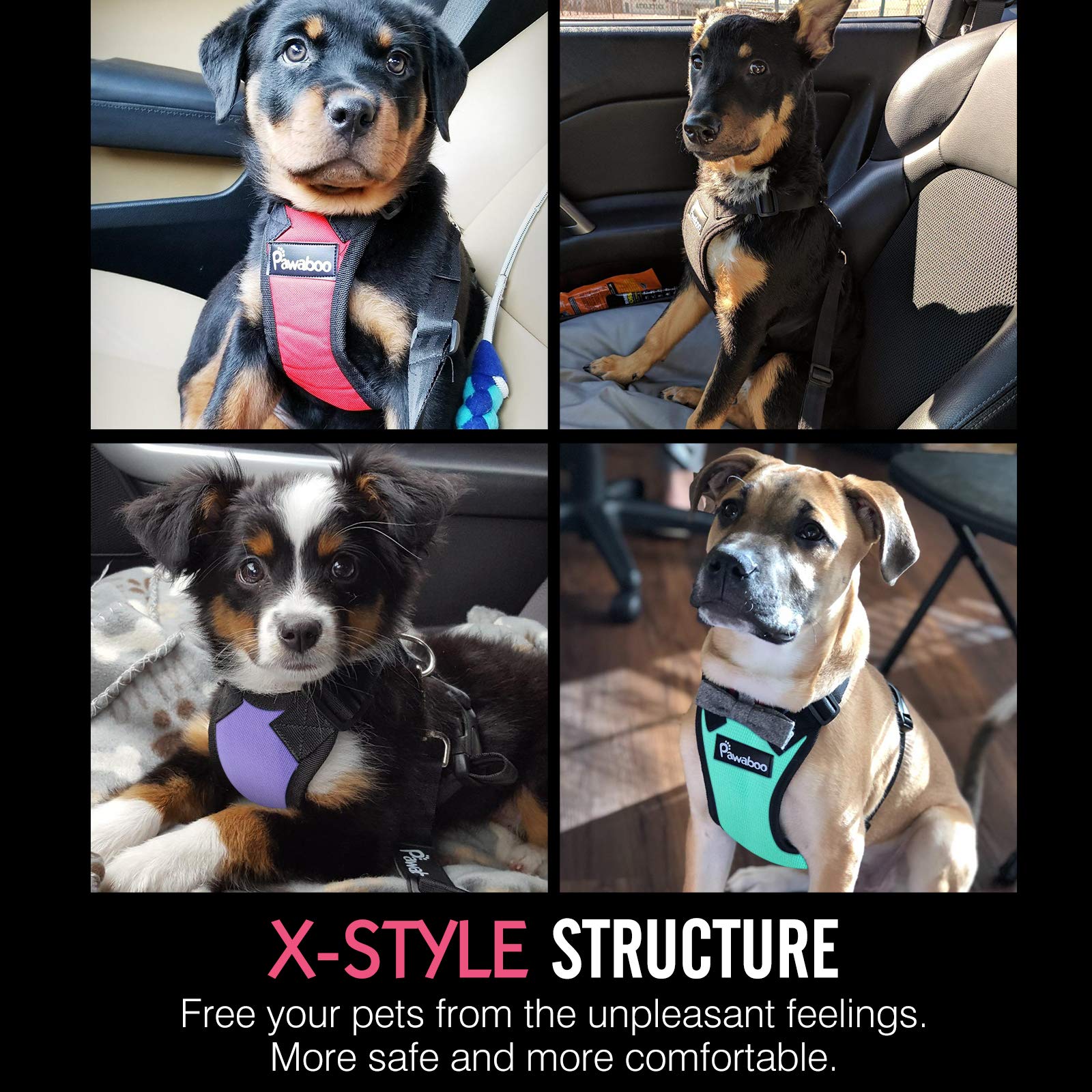 Pawaboo Adjustable Dog Safety Vest Harness With Seatbelt, Dog Seat Belt Harness For Car With Vehicle Connector Strap, Breathable