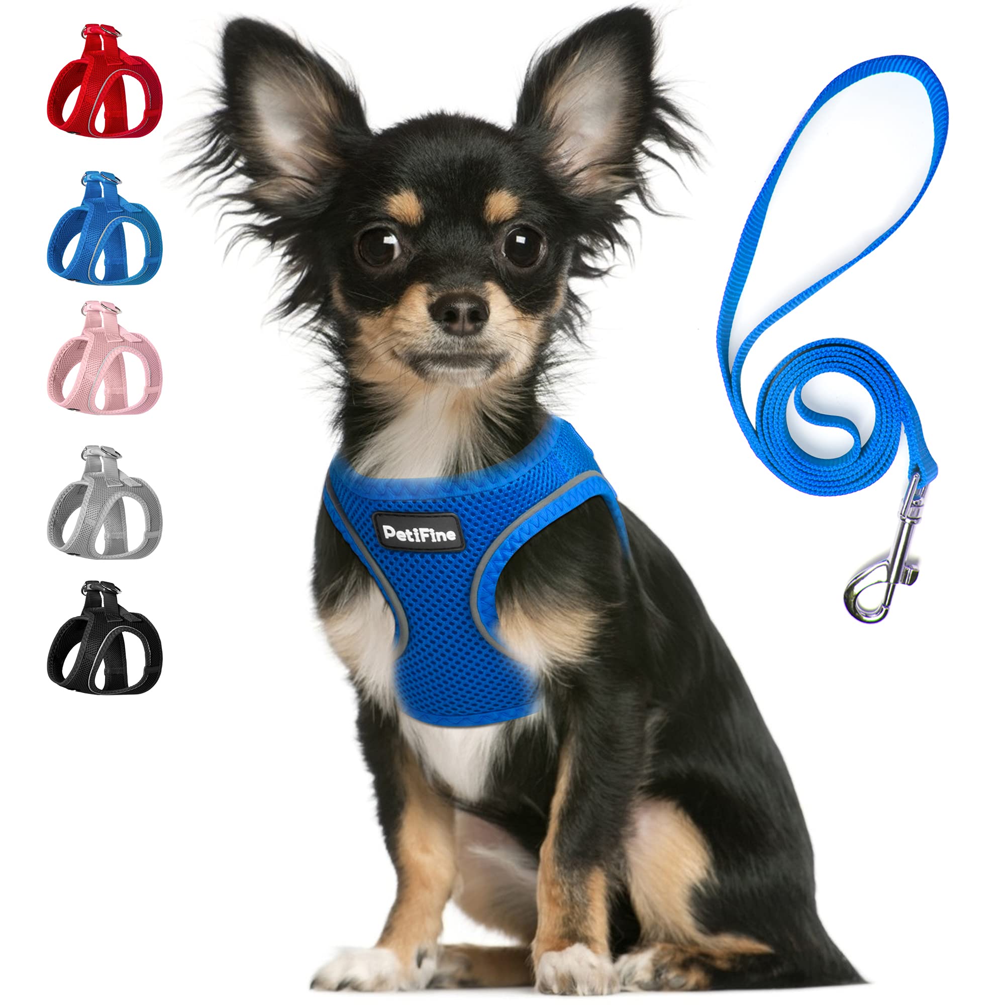 Petifine Step In Small Dog Harness And Leash Set, Breathable All Weather Air Mesh Reflective Escape Proof, Step-In Vest Harnesse