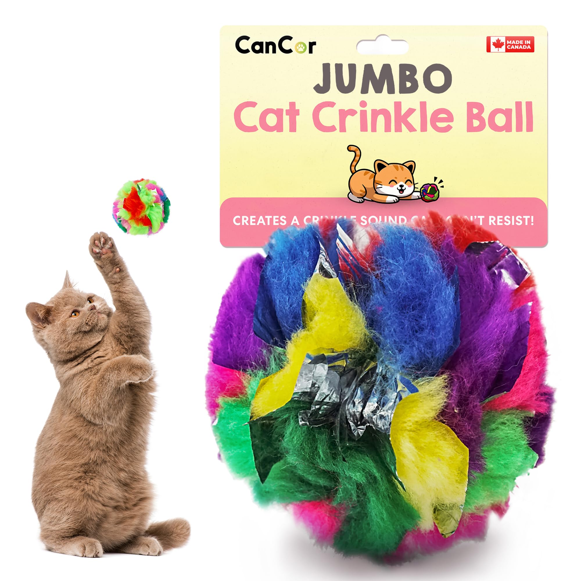 Cat Crinkle Ball Large 3.5 Inch (1-Pack) - Crinkle Cat Toys for Indoor Cats - Jumbo Crinkly Cat Toys for Keeping Fit and Active 