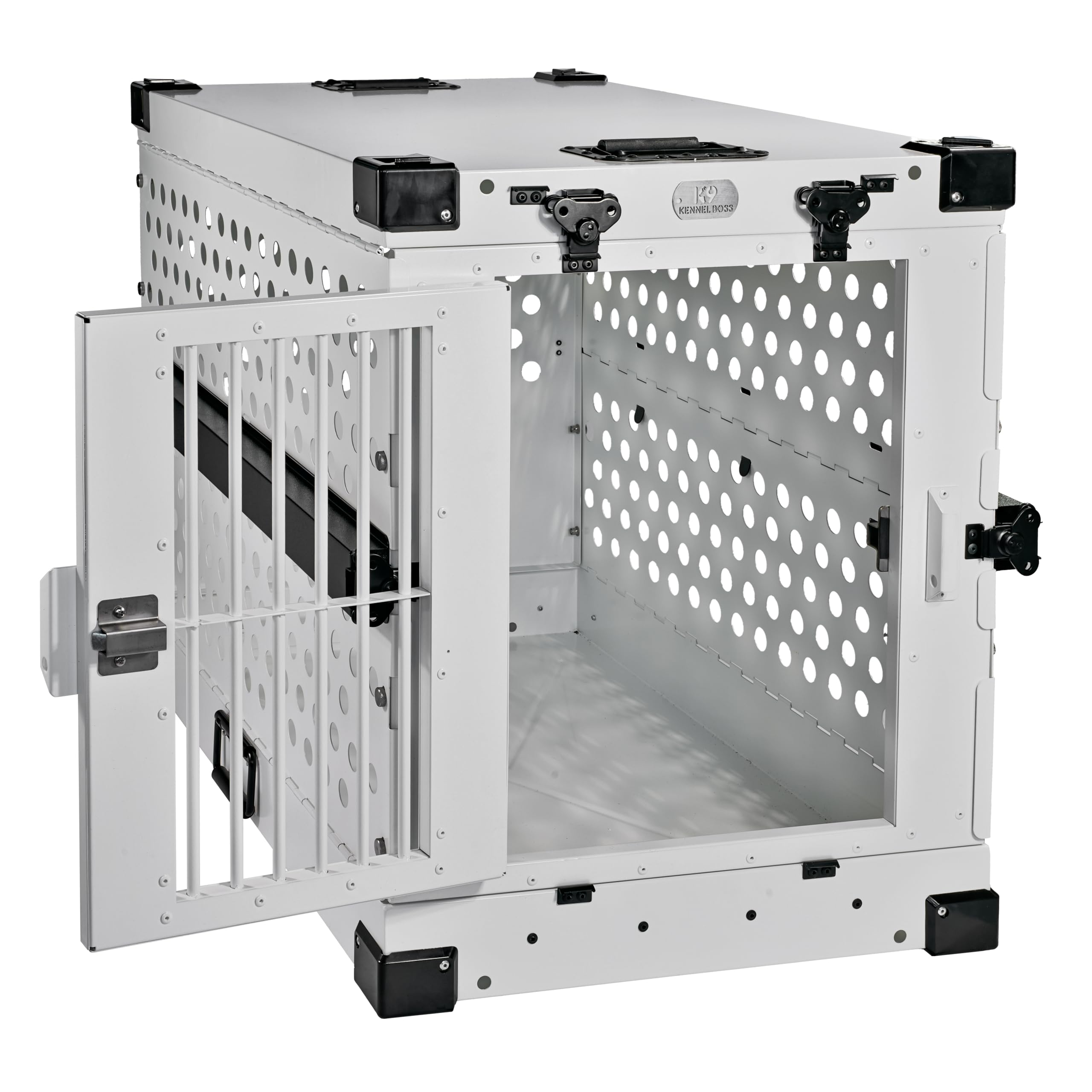 K9 Kennel Boss - Heavy Duty Fully Collapsible Powder-Coated Aluminum Dog Crate - Medium (White)