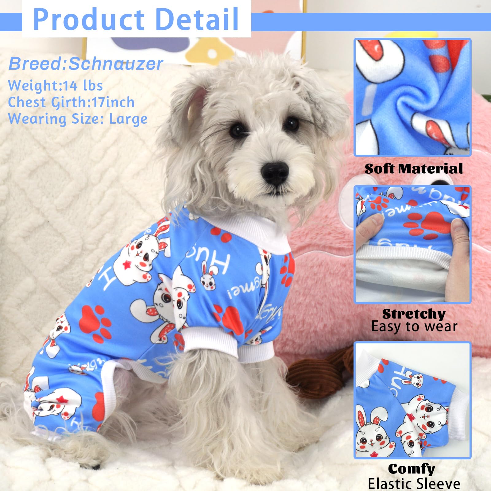 Xpudac Dog Pajamas Soft Stretchy Dog Clothes For Small Medium Dogs Pet Jumpsuit Cat Apparel-S