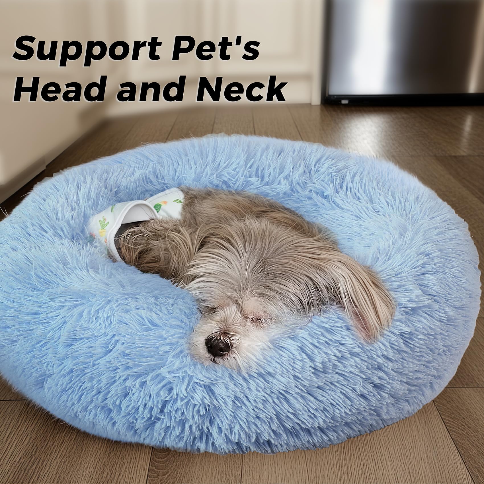 Calming Dog Bed & Cat Bed With Anti-Slip Bottom, Medium Size Washable Anti-Anxiety Donut Dog Beds For Small Dogs & Cats, Fluffy
