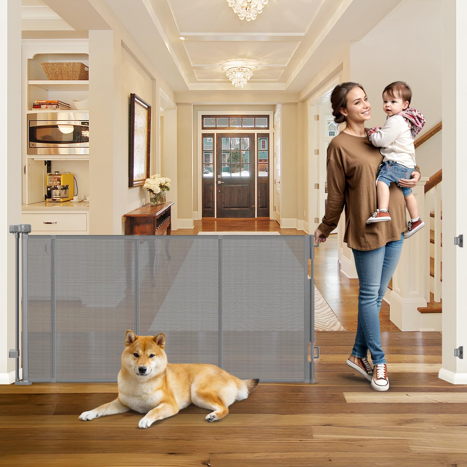 Reinforced 100 Inch Extra Long Baby Gates for Large Openings Retractable Baby Gate Retractable Dog Gate for Doorways Extra Wide 