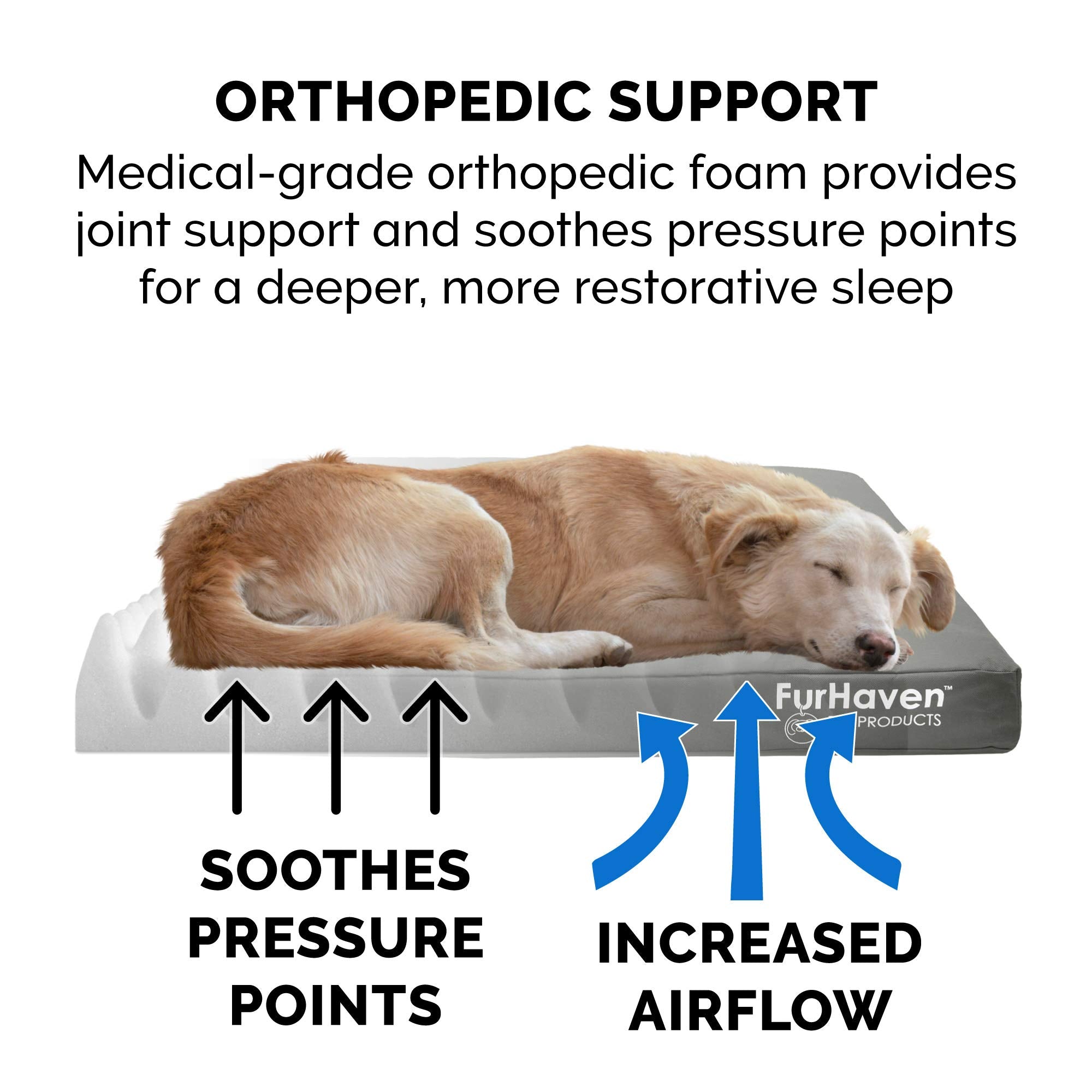Furhaven Water-Resistant Orthopedic Dog Bed for Large/Medium Dogs w/ Removable Washable Cover, For Dogs Up to 55 lbs - Indoor/Ou