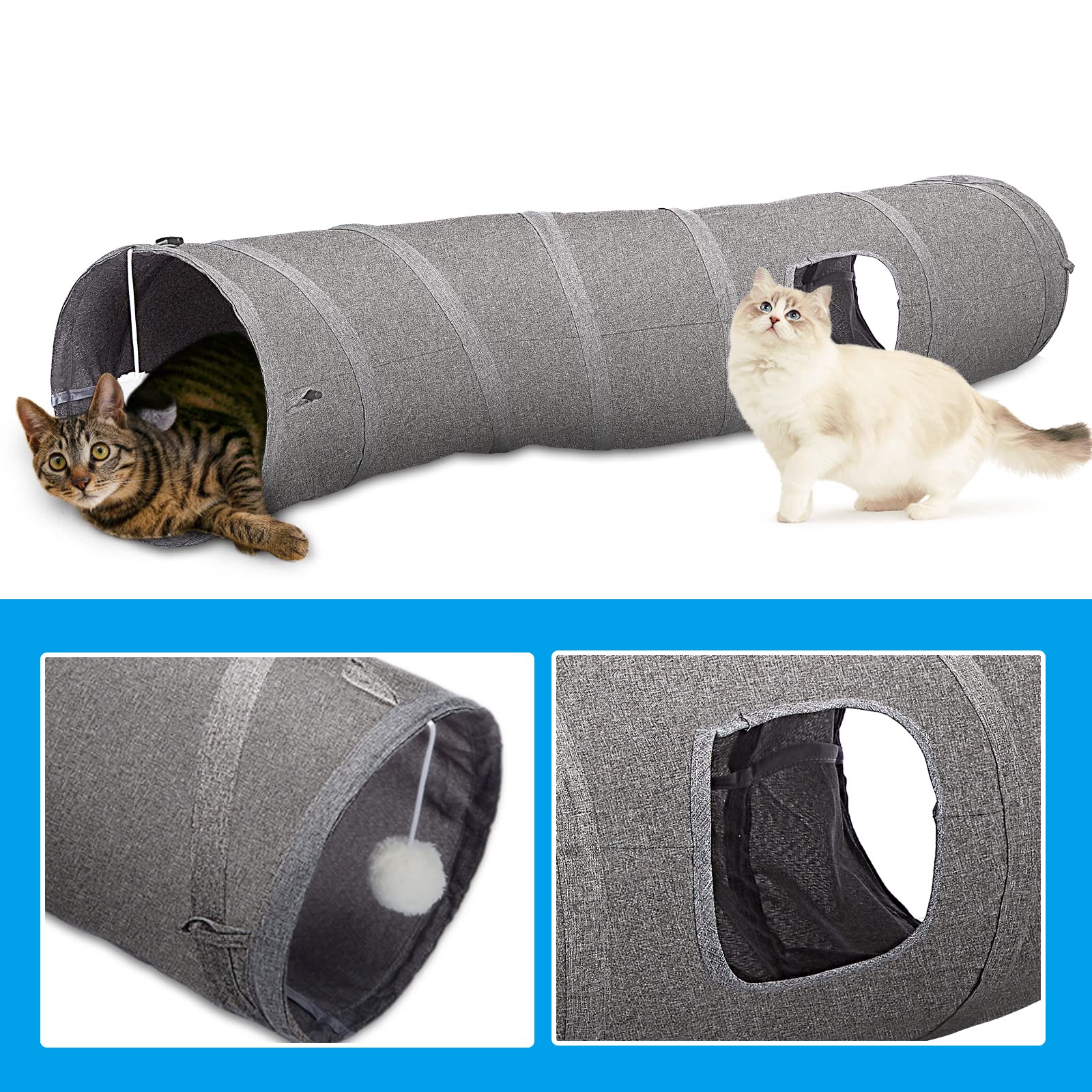 Ownpets Cat Tunnel Sturdy Oxford Fabric Cat Tunnel Toy, S-Shape Collapsible Cat Tunnels For Indoor Cats,Interactive Peek Hole Pe