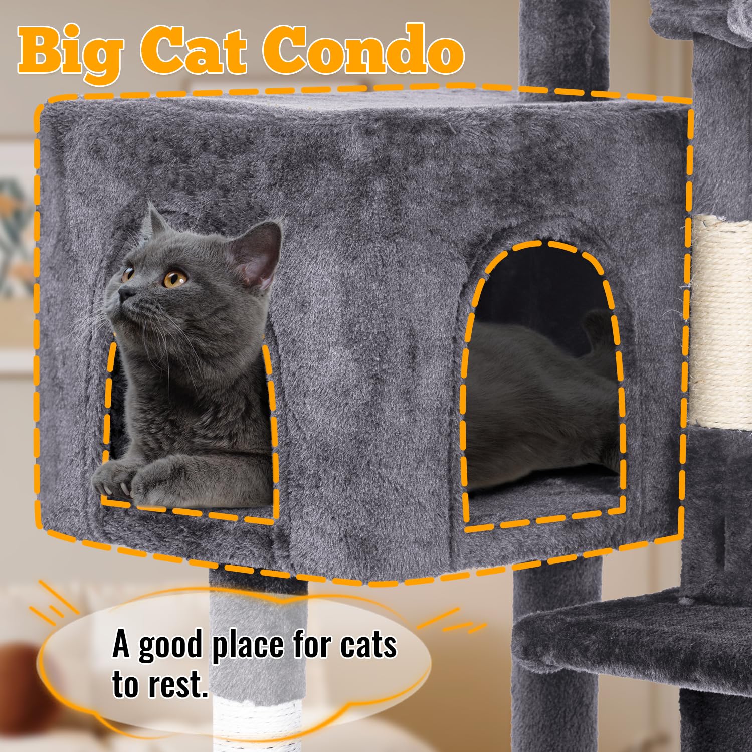 FDW | 37.8 Cat Tree Tower | Light Gray | Multi-Level Indoor Activity Center with Sisal Scratching Posts, Condos, Plush Perches,