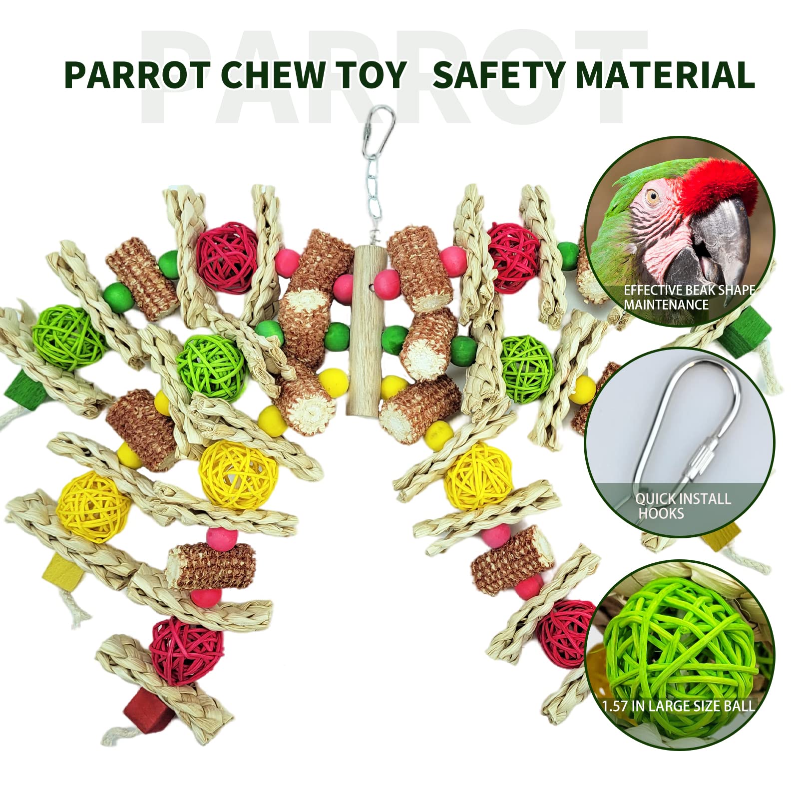 Parrot Toys, Natural Corncob Bird Chew Toys for Small and Medium Macaws, African Grey Parrots, Amazon Parrots Bird Cage