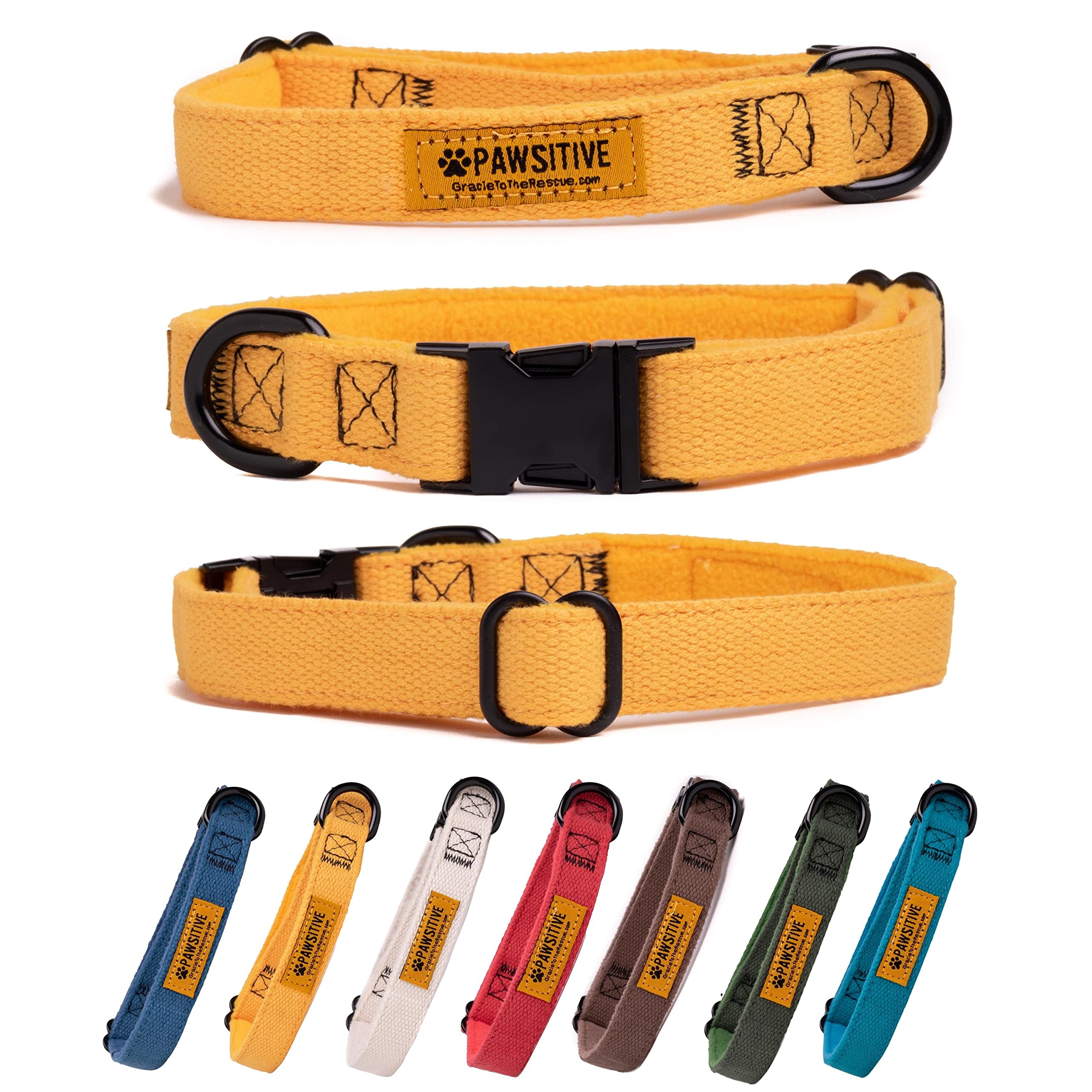 Pawsitive Hemp Dog Collar - Yellow Fall Dog Collar - Super Soft Hypoallergenic Lining. Great For Small, Medium And Large Dogs; M