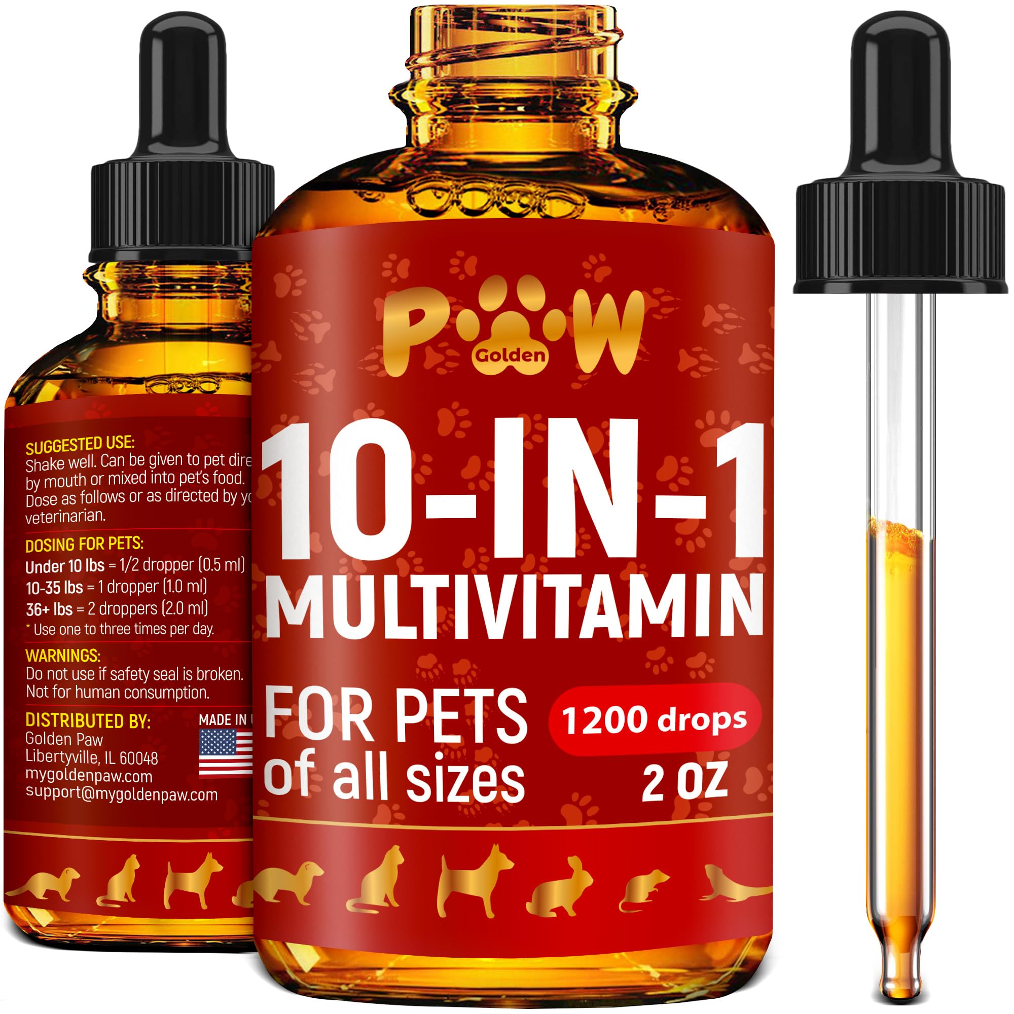 Liquid Multivitamin for Dogs | 10-in-1 Multivitamin for Cats | Vitamin B Complex for Cats & Dogs | Cranberry Supplement | for Ur