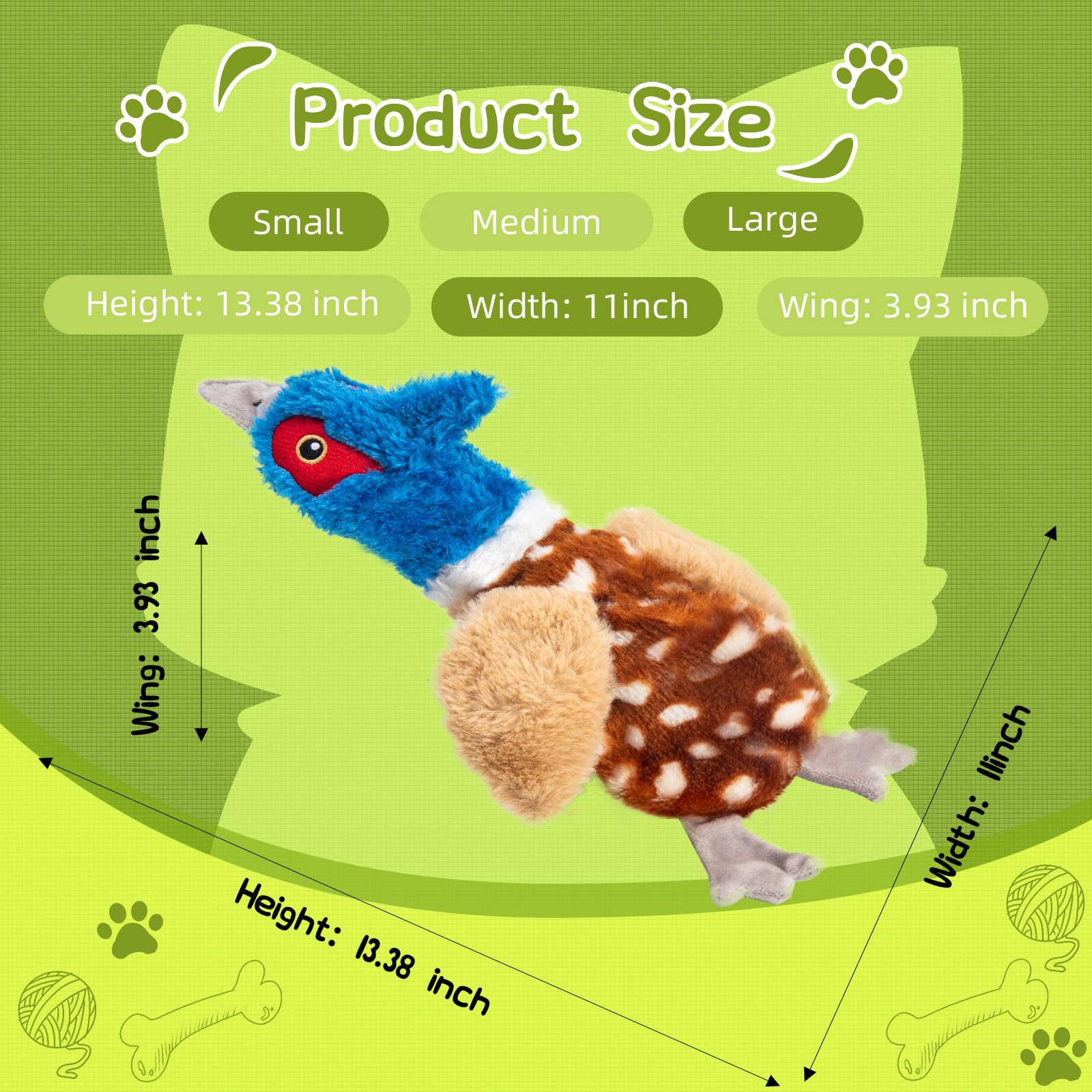 Calibonbon 2-Pack Stuffing-Free Squeaky Dog Toys - Pheasant & Duck Plush (4 Squeakers Each) | Durable Hollow Body for Medium Dog