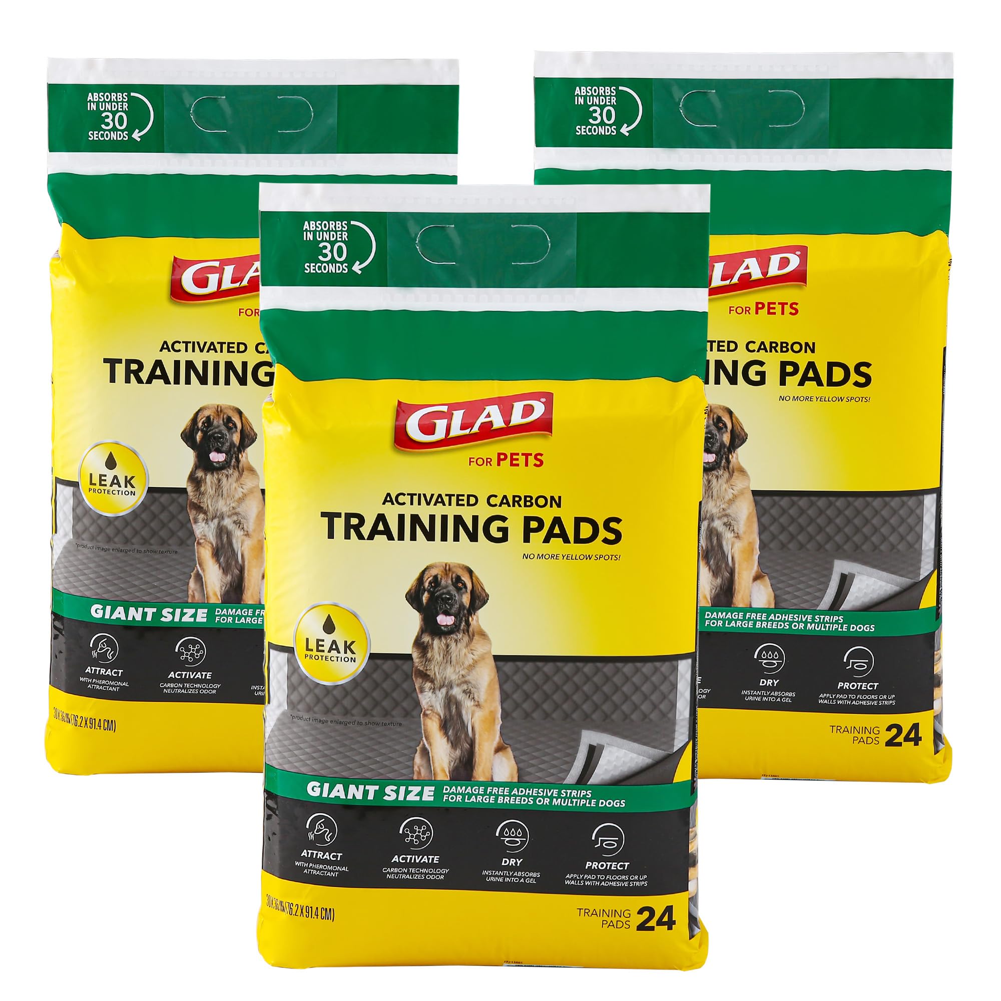 Glad for Pets Giant Size Activated Carbon Puppy Training Pads, All Day Style with Wall Protection and Adhesive | Super Absorbent
