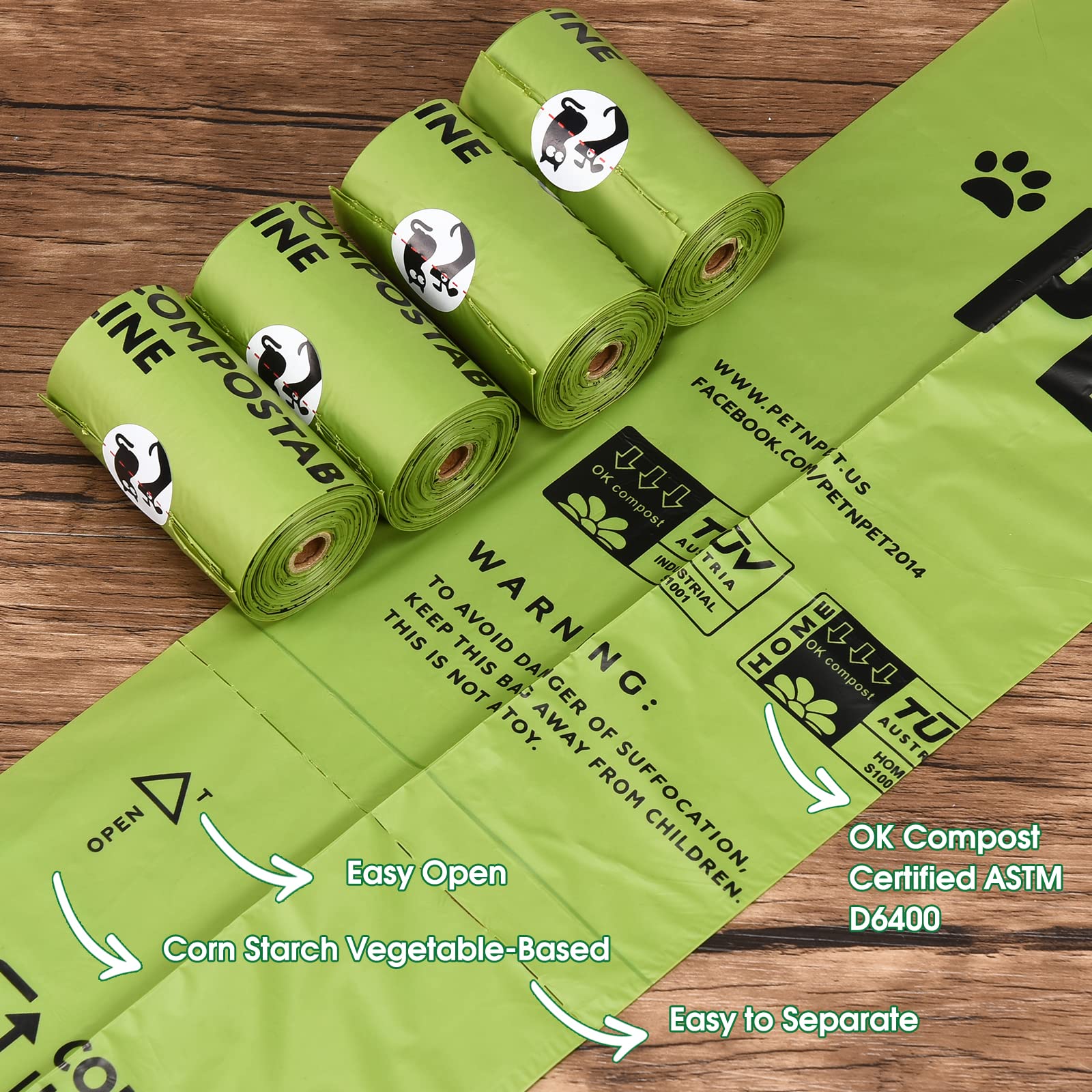 Pet N Pet Poop Bags For Dogs, 240 Counts Compostable Dog Poop Bags Rolls, Dog Bags For Poop, Thick Dog Poop Bag Rolls, Doggy Poop Bags, 100% Leak-Proof Easy To Use Pet Poop Bags