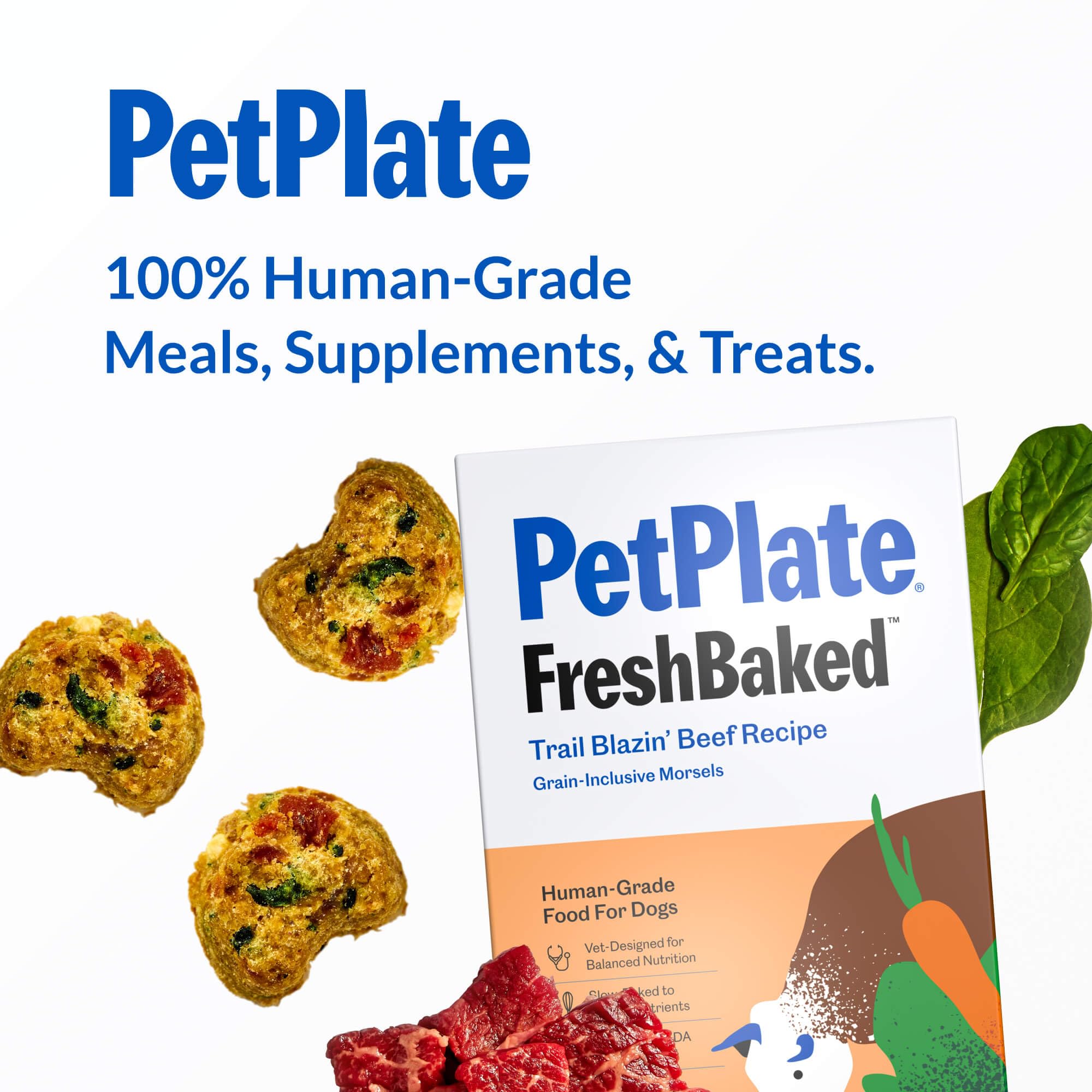 PetPlate Trail Blazin Beef FreshBaked Dry Dog Food Grain-Inclusive, Gently Baked and Air-Dried Human Grade Dog Food, Formulated