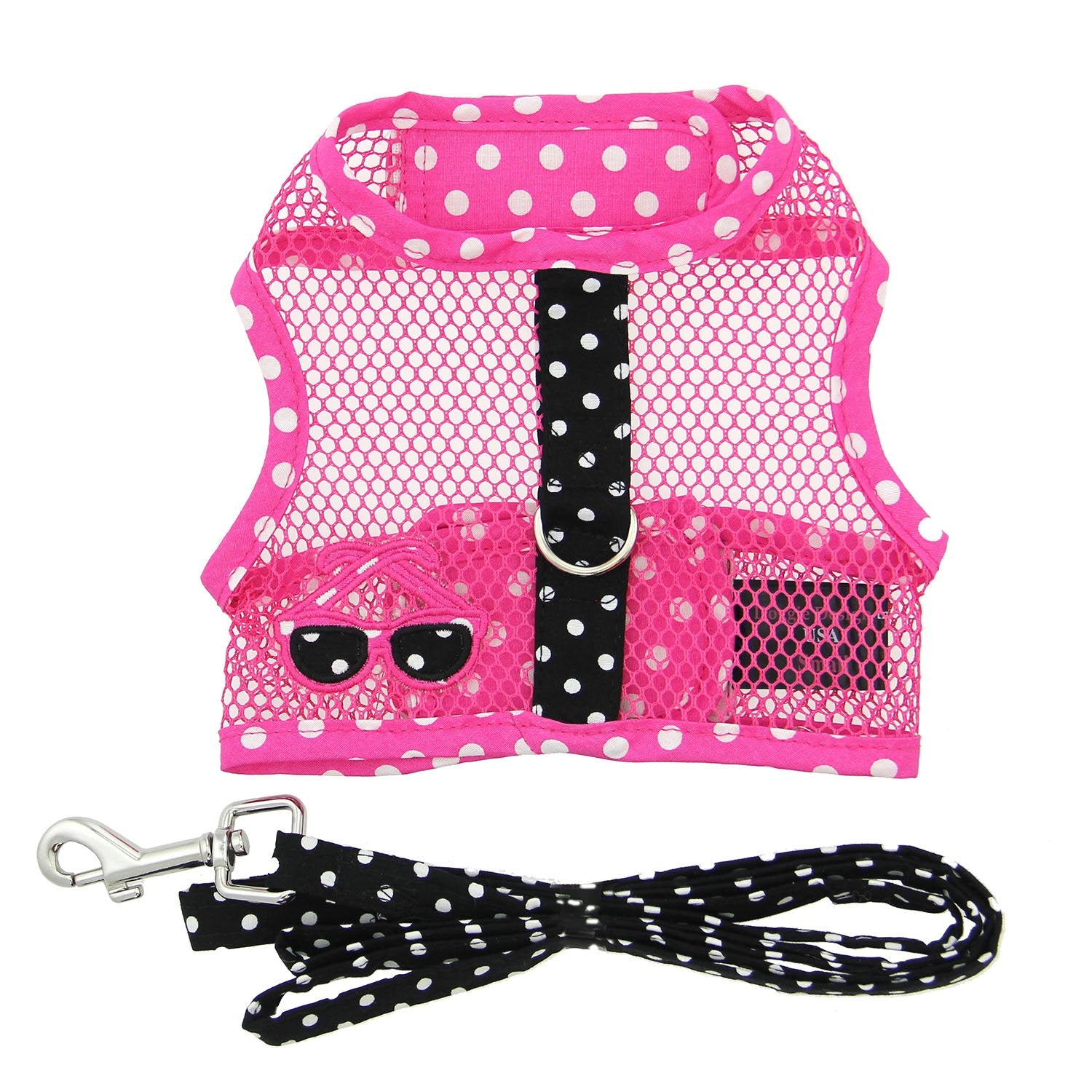 Cool Mesh Dog Harness Under The Sea Collection - Sunglasses Pink And Black Polka Dot