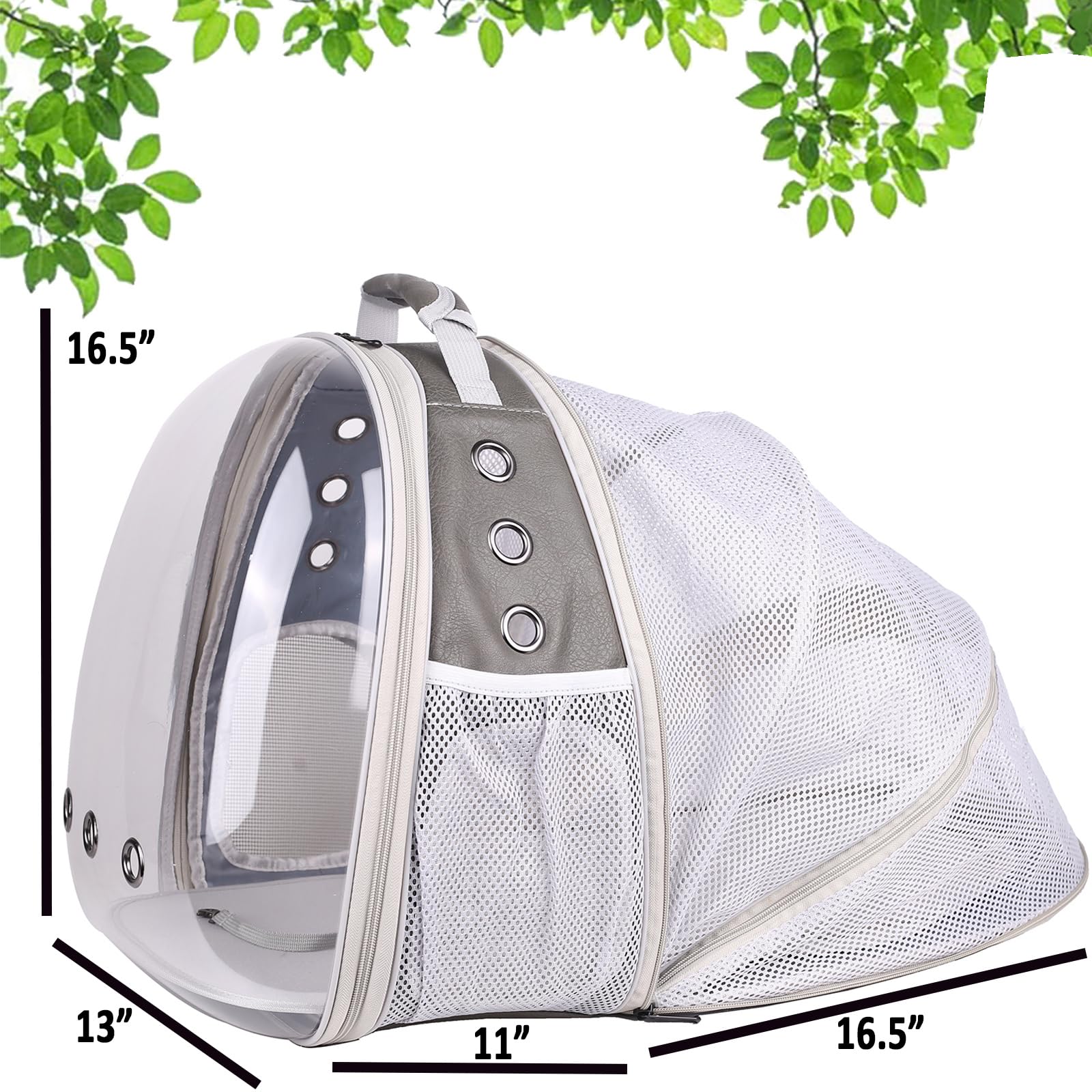 Expandable Pet Carrier Backpack For Cat And Small Dogs, Vented Transparent Space Capsule Astronaut Bubble Window, Pu Leather Gre