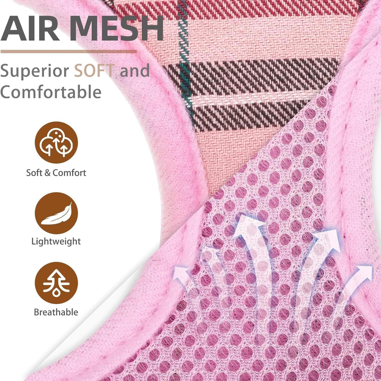 Pupteck Soft Mesh Dog Harness And Leash Set Pet Puppy Cat Comfort Padded Vest No Pull Harnesses, Light Pink, Xl
