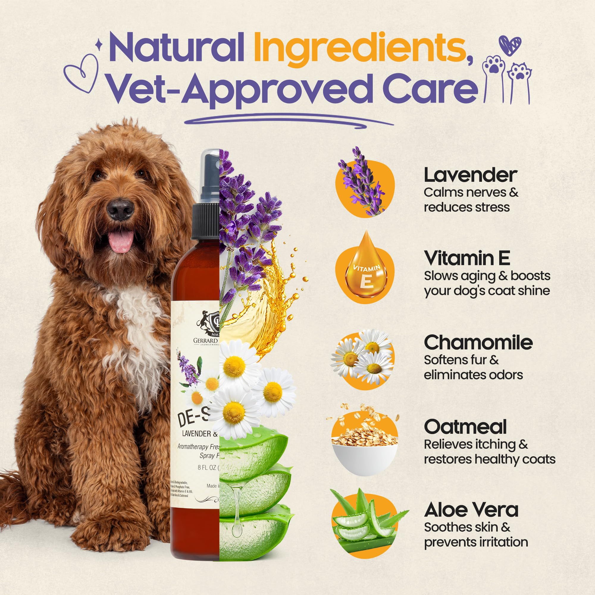 Gerrard Larriett Aromatherapy Freshening Spray for Pets - 8 Fl Oz - Chamomile & Lavender Scent - Calming Dog Spray