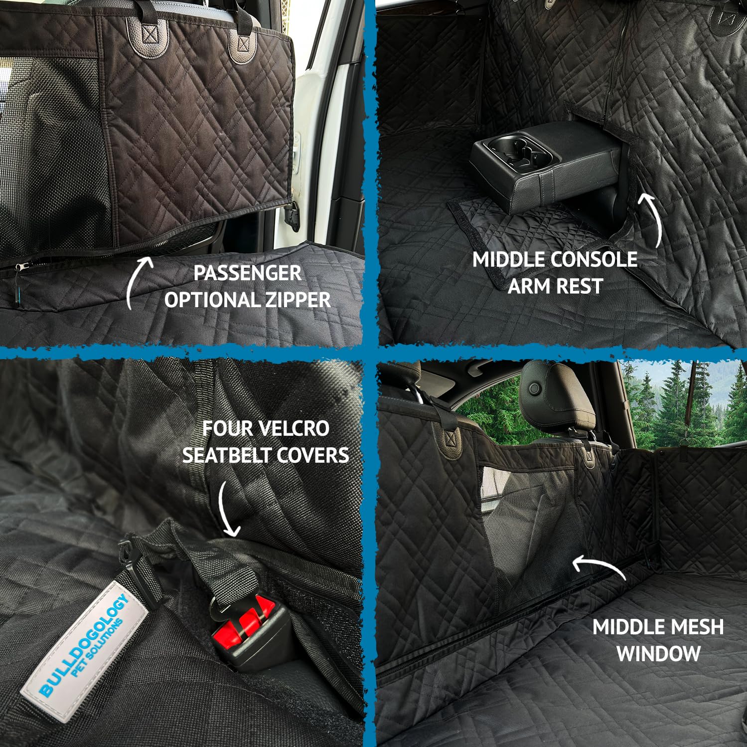 Bulldogology Dog Car Seat Cover With Mesh & Zippers Waterproof Heavy Duty Dog Hammock Backseat Protector From Dog Hair, Muddy Paws, Scratches - Pet Car Seat Cover For Cars Trucks Suvs (Large, Black)