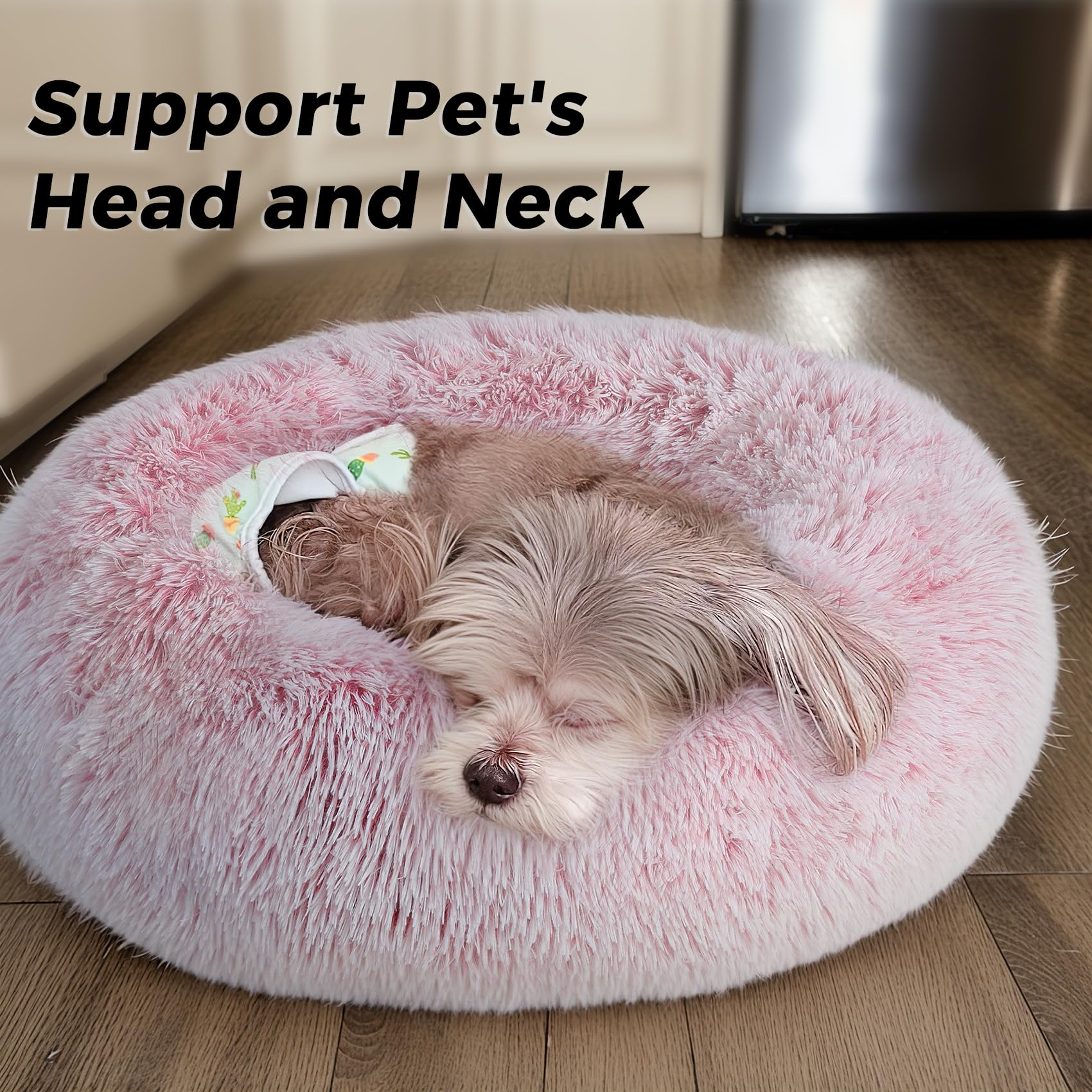 Calming Dog Bed & Cat Bed For Indoor Cats, Medium Size Washable Anti-Slip Anti-Anxiety Donut Dog Beds For Small Dogs & Cats, Flu