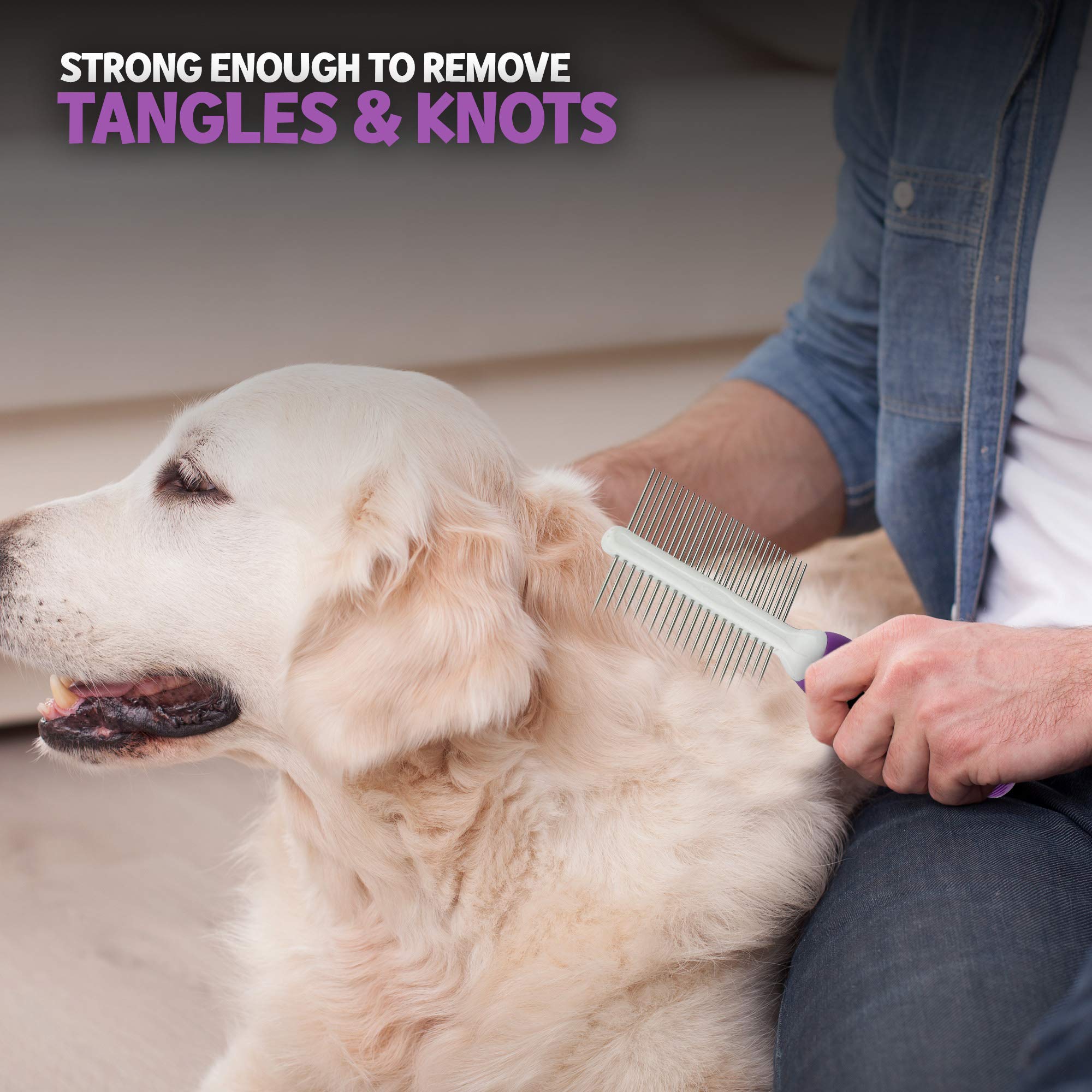 Pet Comb For Grooming & Massaging - Fur Detangling Pins & Smoothing Slicker Bristles, Dual-Sided Brushing For Dogs, Cats & Animals