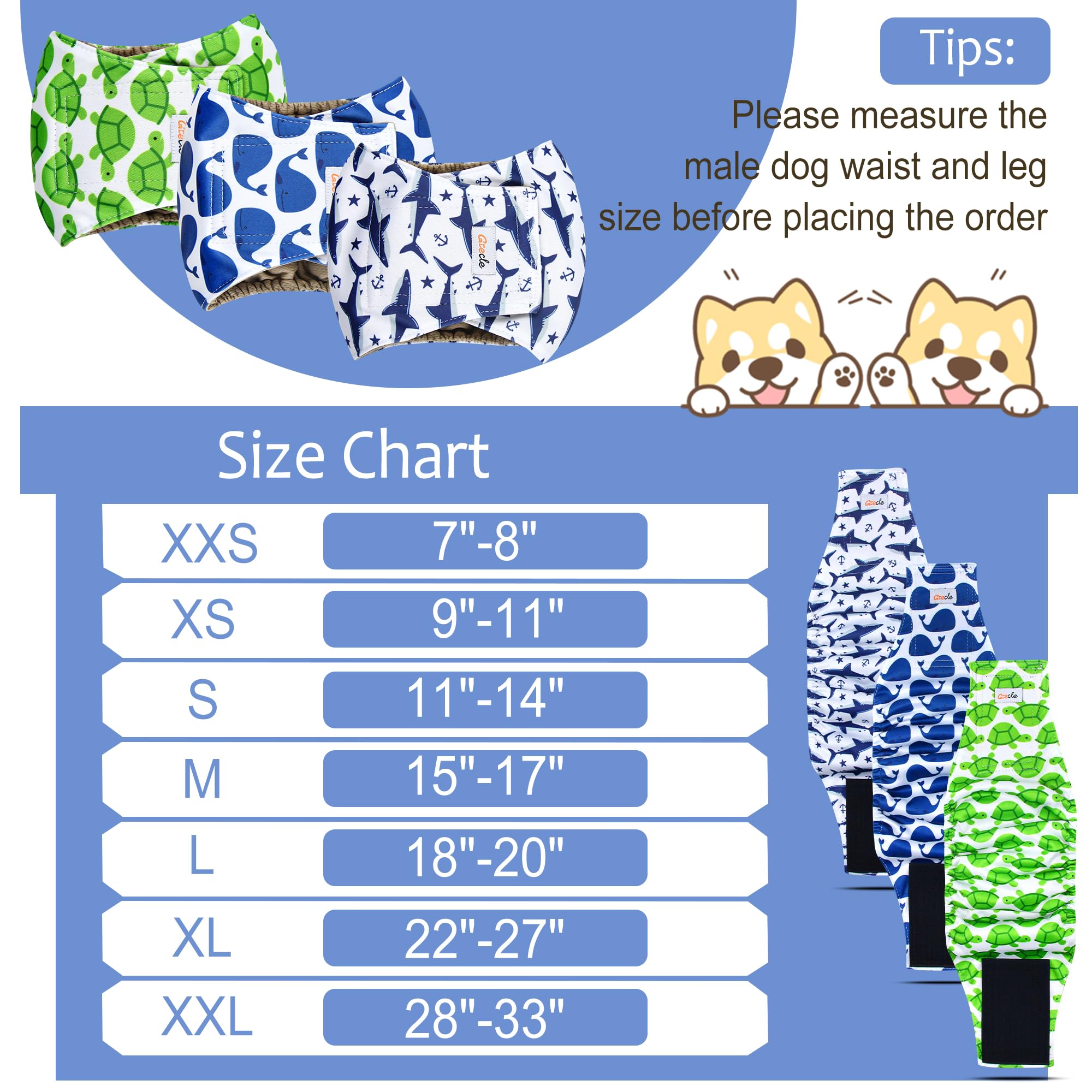 Grecle Reusable Dog Diapers Male 3Pcs, Premium Washable Belly Bands for Male Dog Small, High Absorbing Male Dog Wraps for Doggie