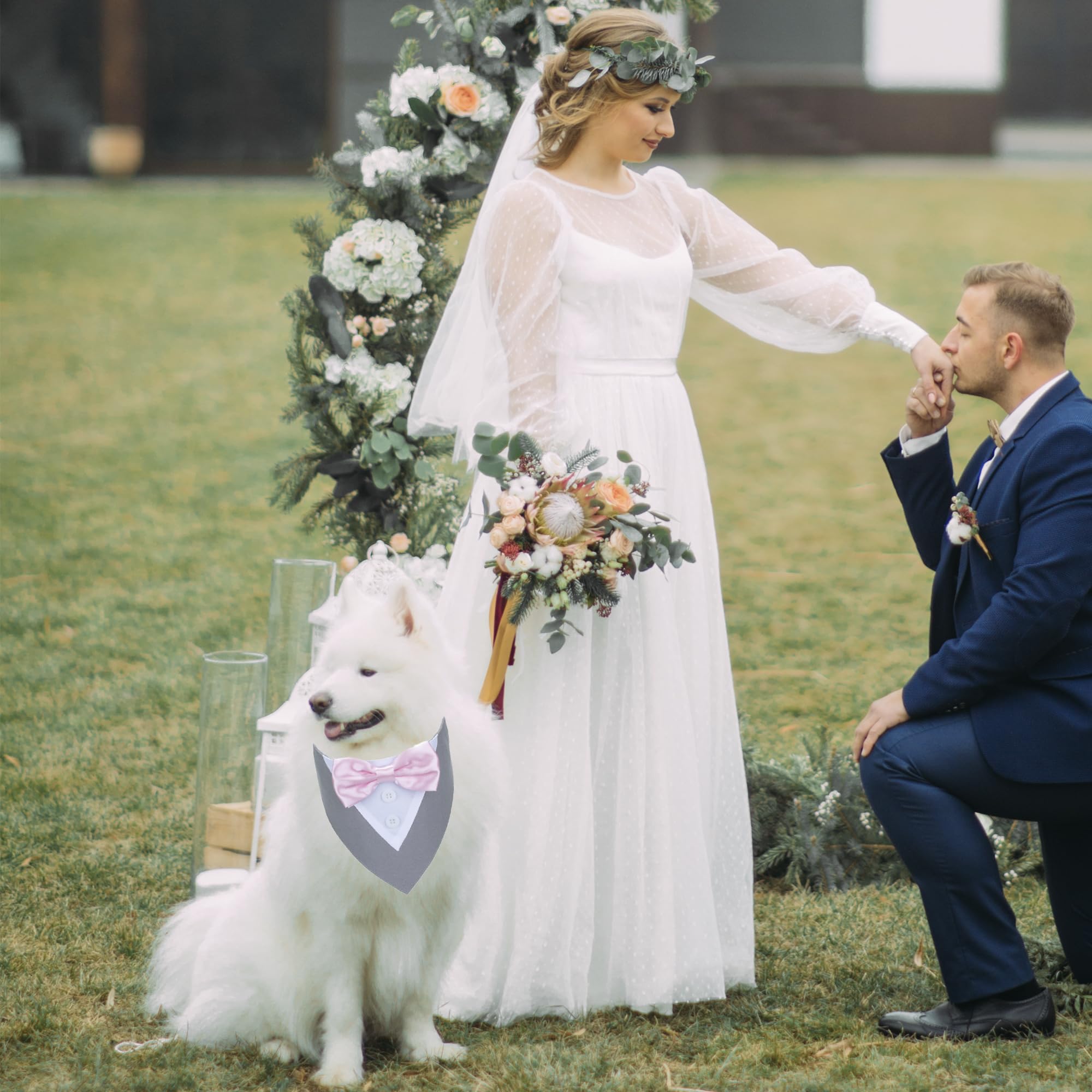 Adoggygo Formal Dog Tuxedo Wedding Pet Bandana Collar With Bowtie, Adjustable Birthday Wedding Formal Tux Costumes For X-Small P