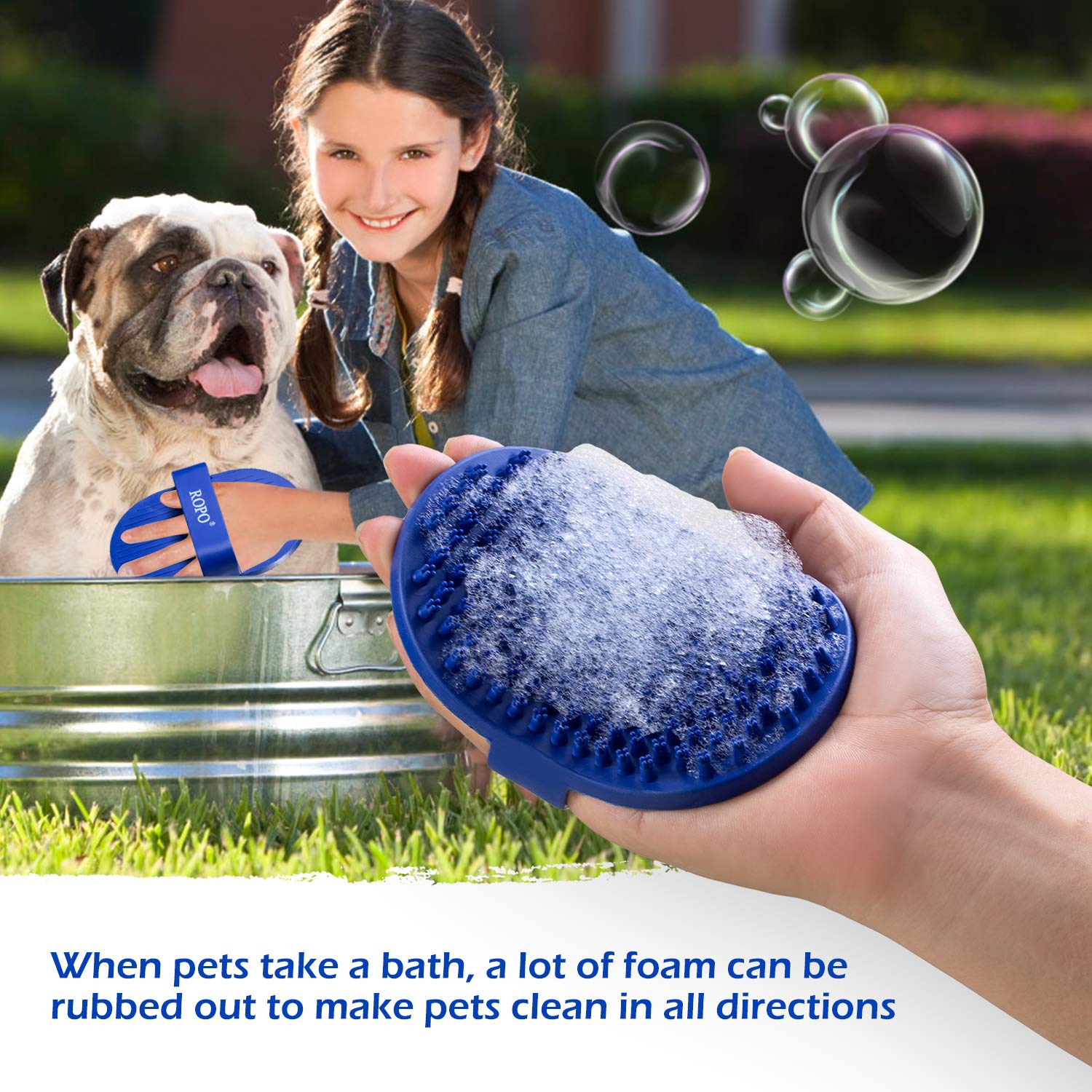 Dog Bath Brush, Ropo Rubber Massage Pet Shampoo Brush, Used For Pet Grooming, Removing Shedding Fur, Combing Tangles And Dead Fur, Suitable For Pet Dogs And Cats (Blue)