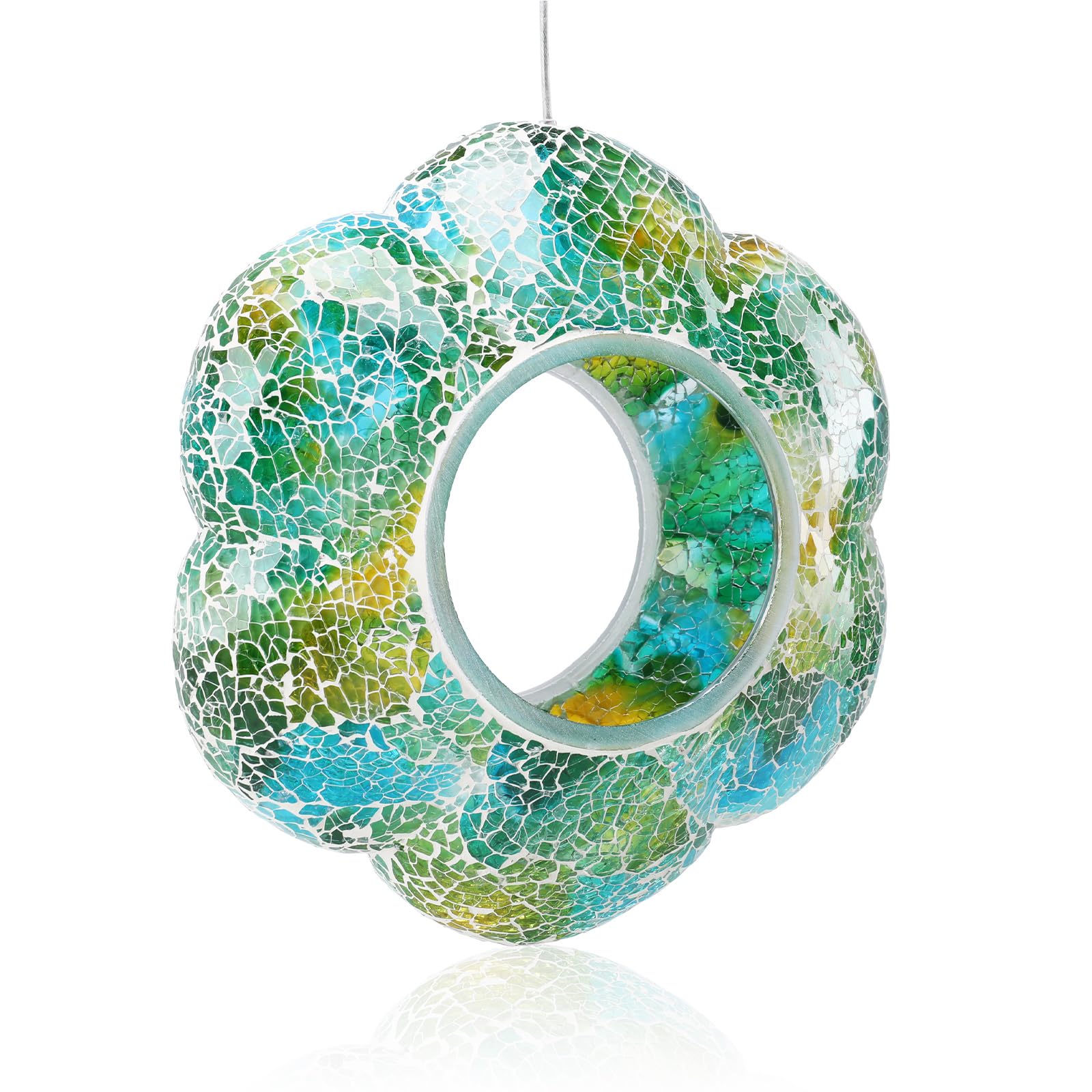 Yinns Mosaic Bird Feeders for Outside Hanging Fly Through Bird Feeder with Round Shape Large Glass Birdfeeder for Garden Decor 8