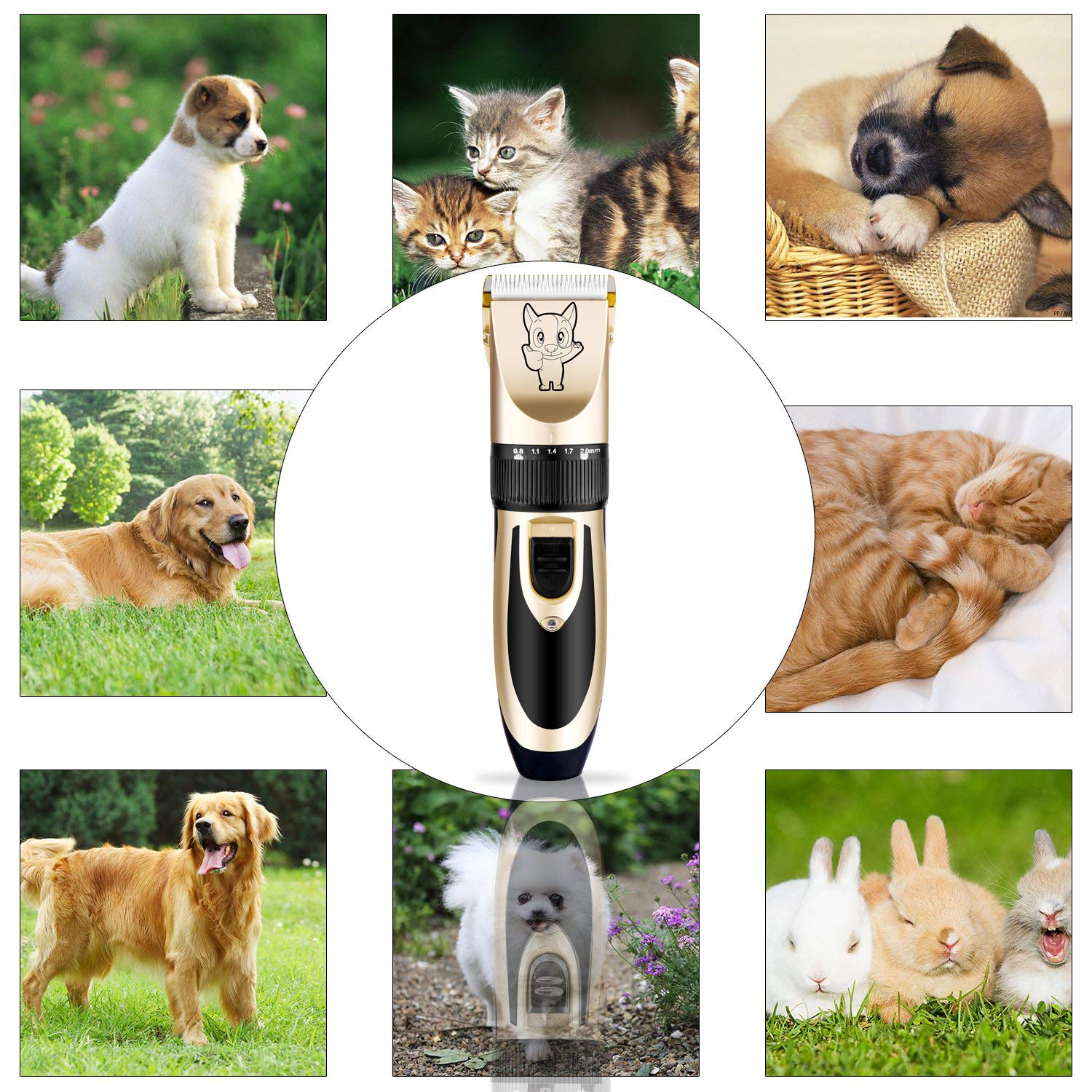 Dog Grooming Kit Clippers, Low Noise, Electric Quiet, Rechargeable, Cordless, Pet Hair Thick Coats Clippers Trimmers Set, Suitable For Dogs, Cats, And Other Pets (Gold)