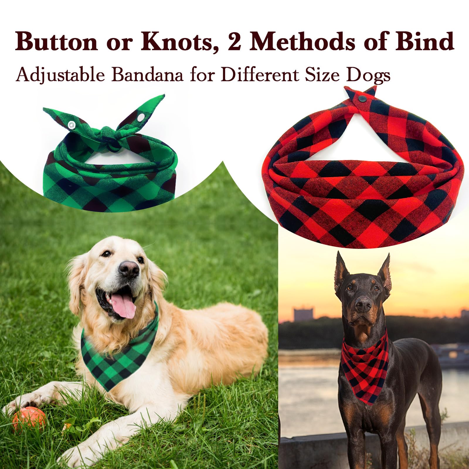 2Pcs Chirstmas Green And Red Plaid Dog Bandanas With Button, Dual Layer Scarf Soft Cotton Triangle Bib Girls And Boys Kerchief A