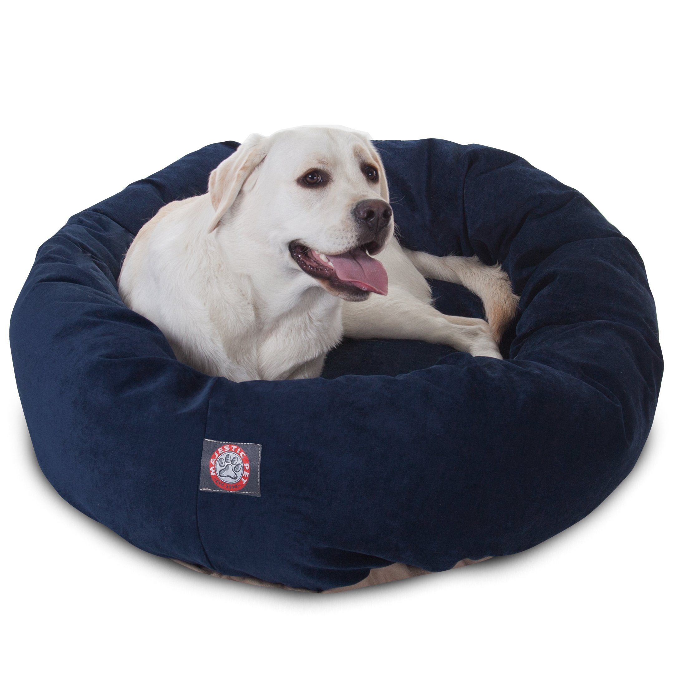 Majestic Pet 40 Inch Micro Velvet Calming Dog Bed Washable – Cozy Soft Round Dog Bed With Spine For Head Support - Fluffy Donut Dog Bed 40X29X9 (Inch) – Round Pet Bed Large – Navy
