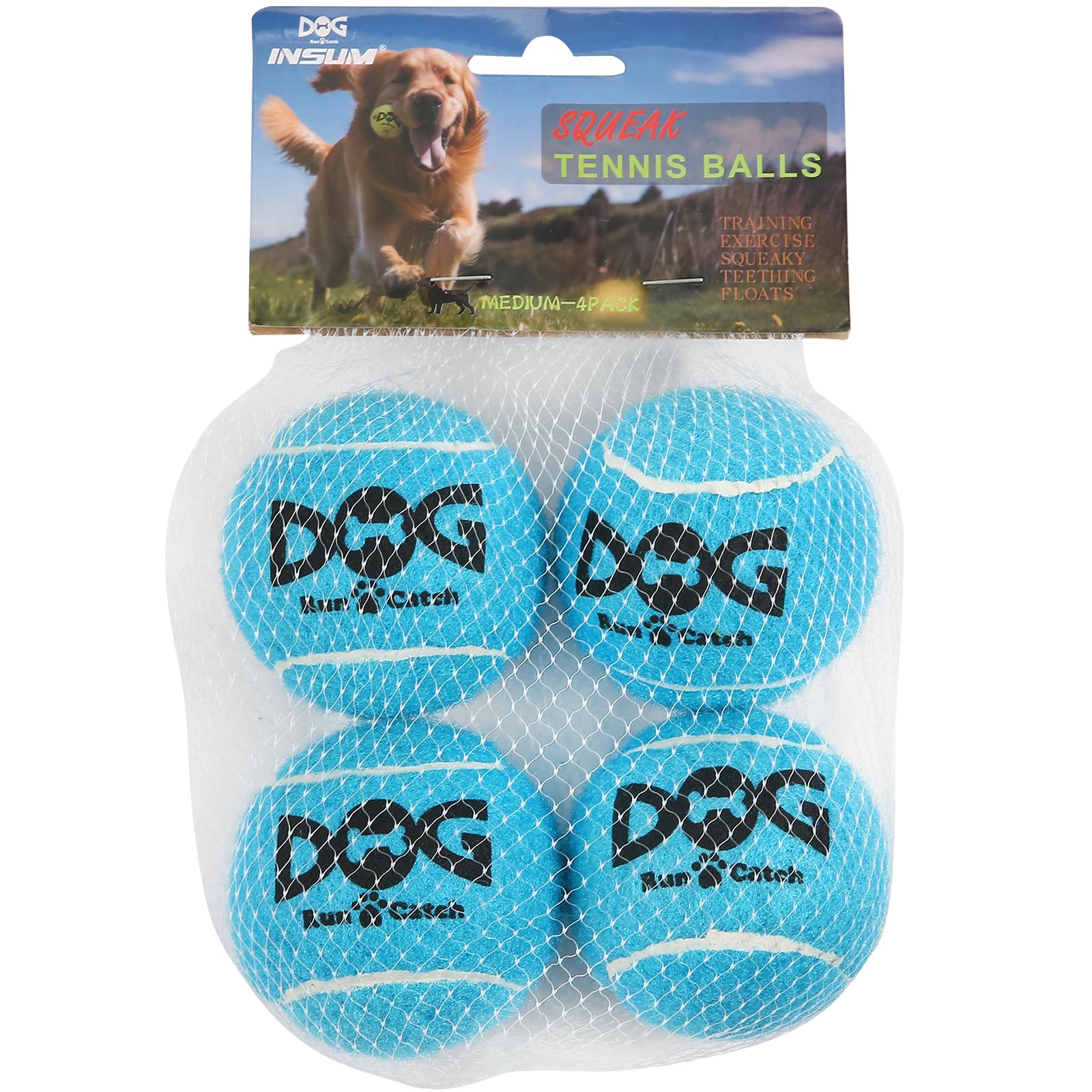 Insum Squeaky Dog Balls - Squeaky Tennis Balls For Dogs, Blue | Medium - 2.5', 4Pack