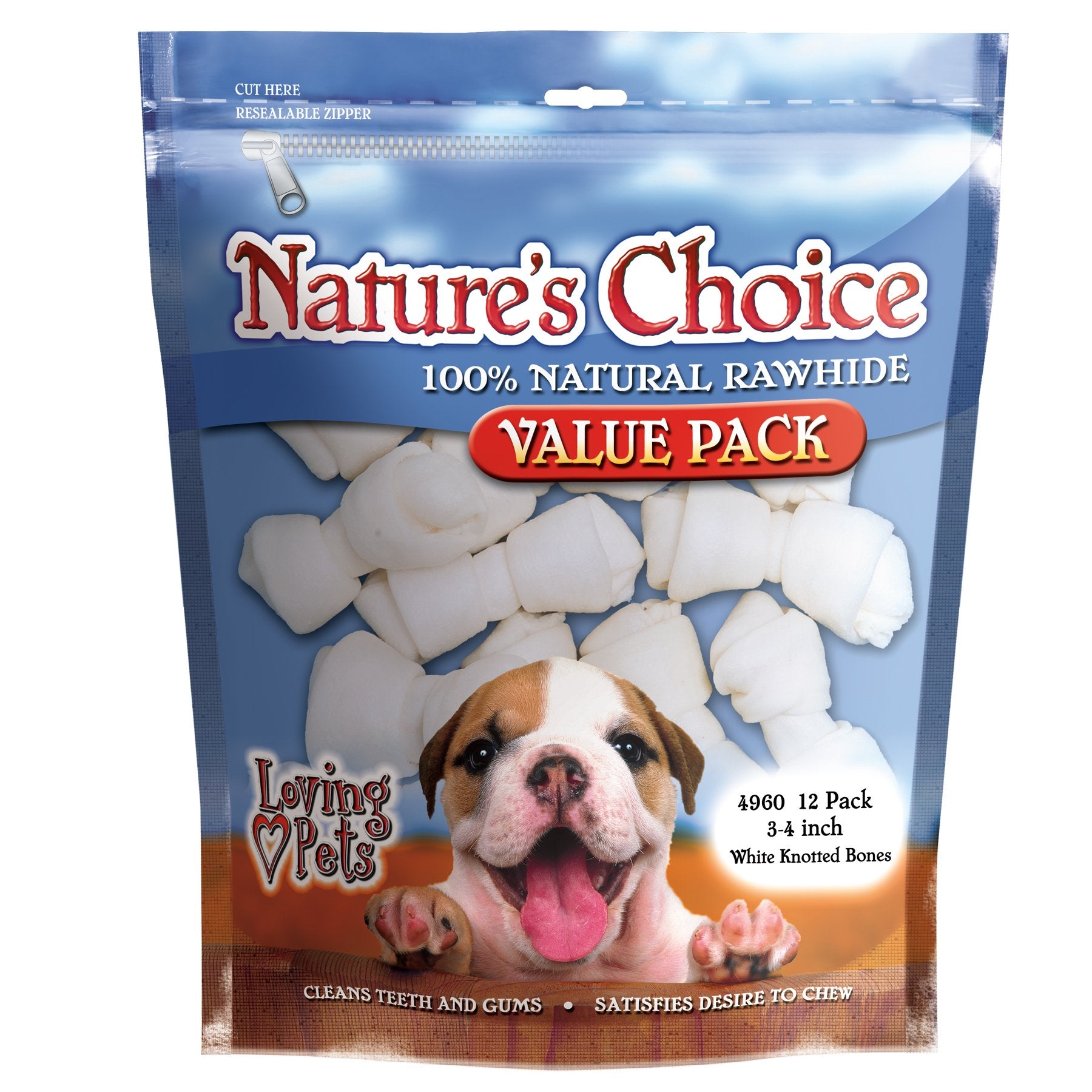 Loving Pets Natures Choice White Knotted Rawhide Bones for Dogs, 3-4 (for dogs less than 10 lbs)