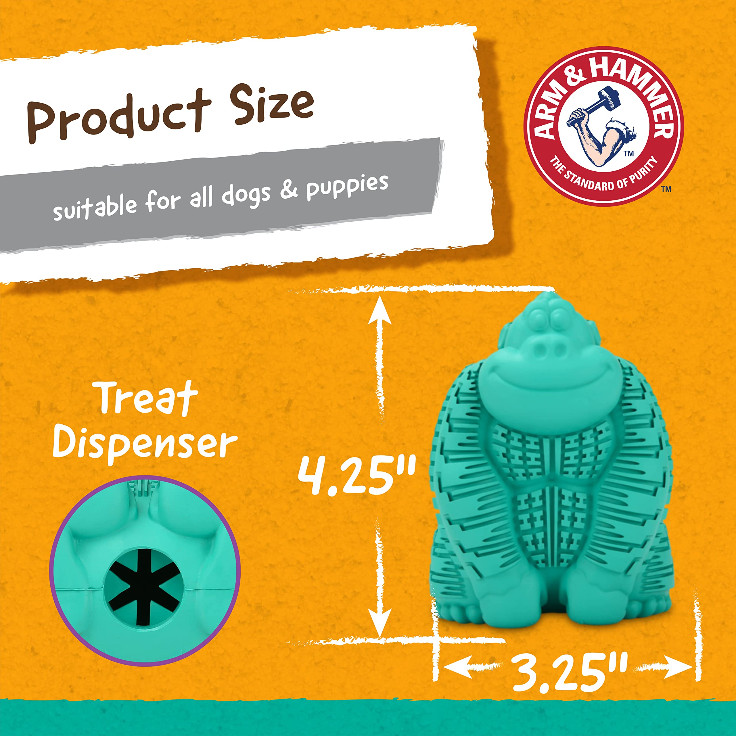 Arm & Hammer For Pets Super Treadz Gorilla Dental Chew Toy For Dogs - Dog Dental Toys Reduce Plaque & Tartar Buildup Without Brushing - Safe For Dogs Up To 35 Lbs