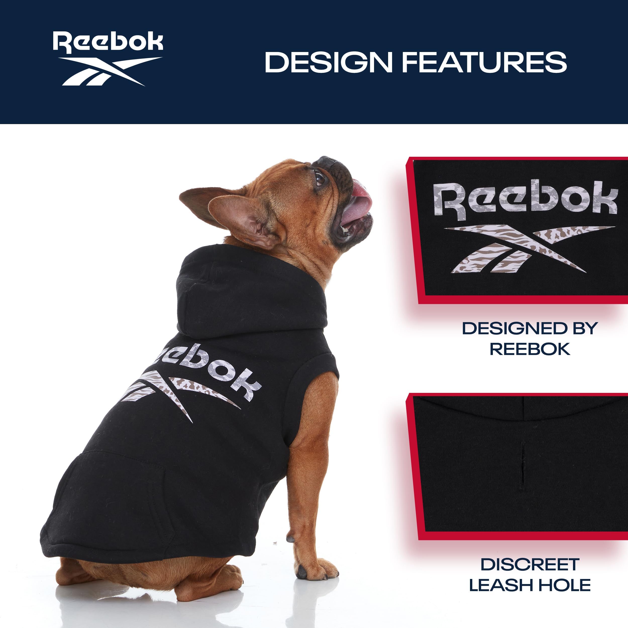 Reebok Fleece Dog Sweatshirt - Winter Pullover With Leash Hole, From Small To Large, Premium Christmas Cozy Dog Hoodie