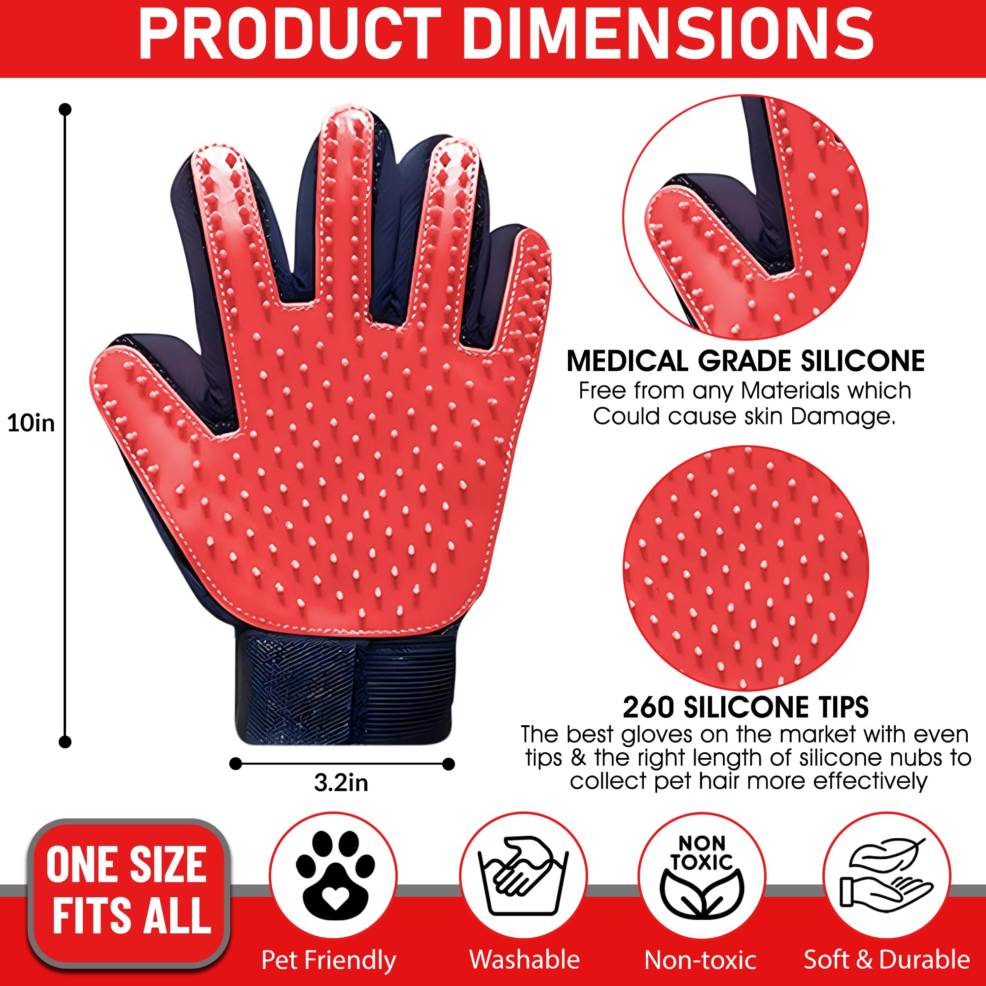 Zenelanep Upgrade Pet Grooming Gloves, Grooming Gloves For Dogs, Cats, Rabbits & Horses With Long And Short Hair, Efficient Pets