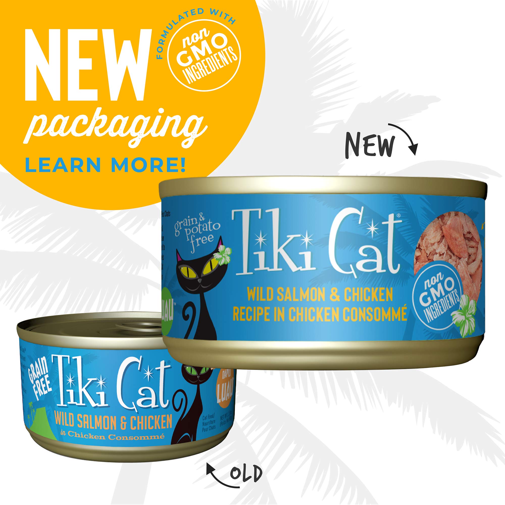 Tiki Cat Luau Shredded Meat, Wild Salmon & Chicken Recipe in Chicken Consumme, Grain-Free Balanced Nutrition Wet Canned Cat Food