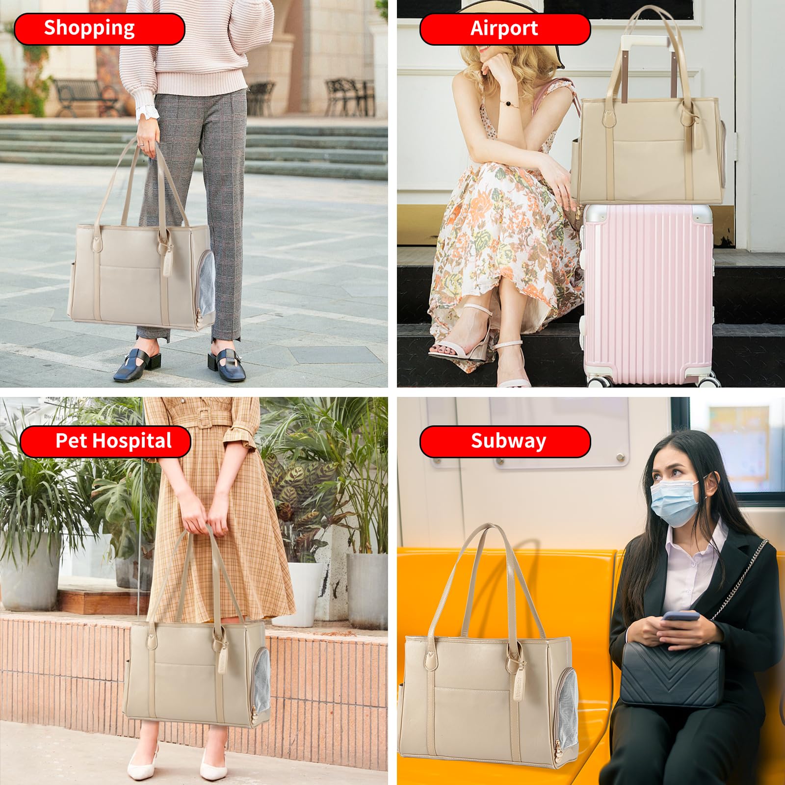 Monanller Stylish Dog Purse Carrier, Leather Pet Carrier Bag For Small Dogs Cats Puppy, Airline Approved Soft-Sided Carrier Ivor